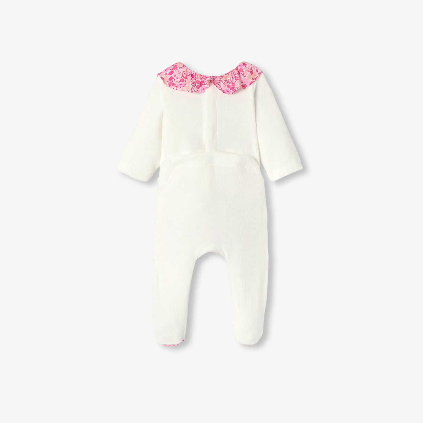 Baby girl velvet pyjamas with Liberty fabric ruffle collar - blanc doux jacadi