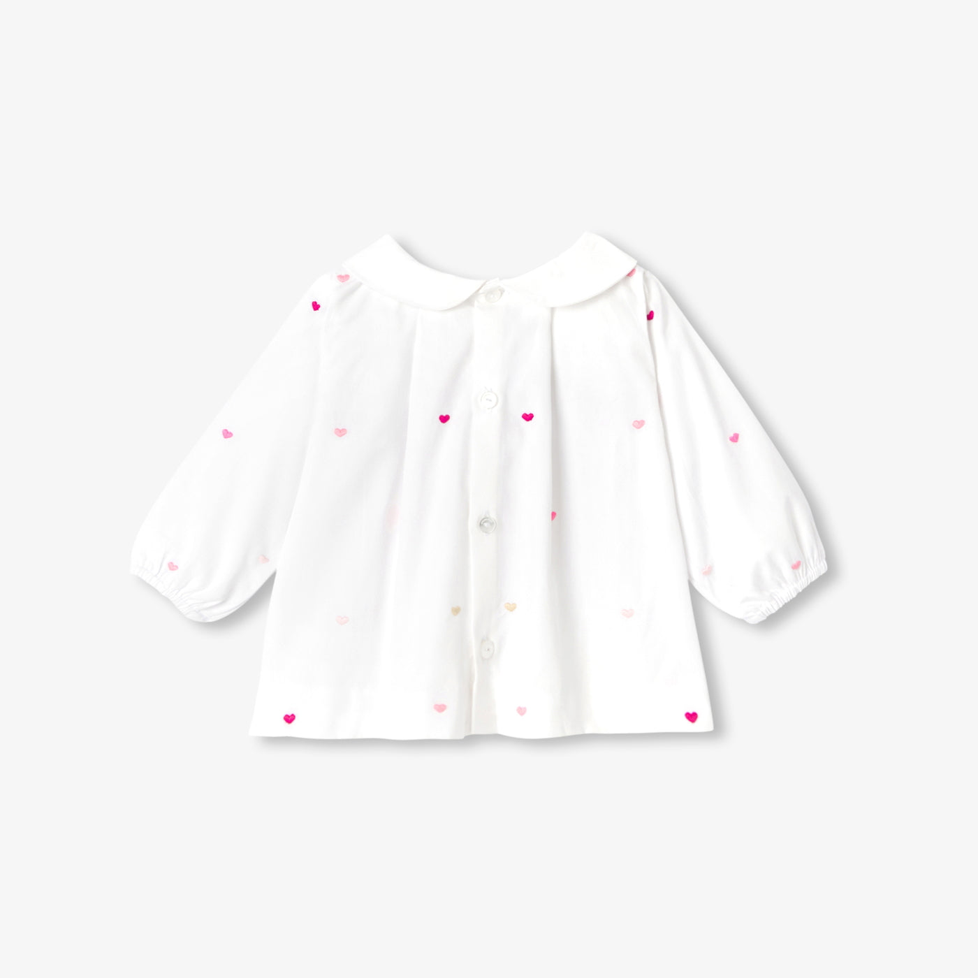 Baby girl heart-embroidered poplin blouse - blanc/multico