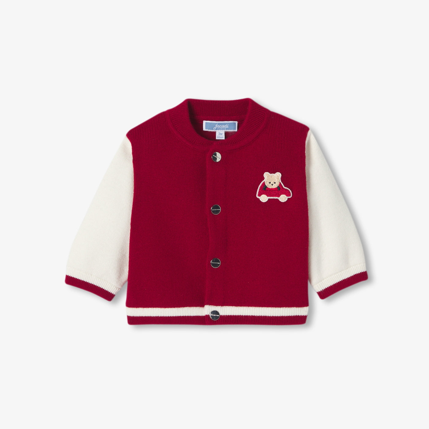 Baby boy varsity-style knitted cardigan - rouge/blanc