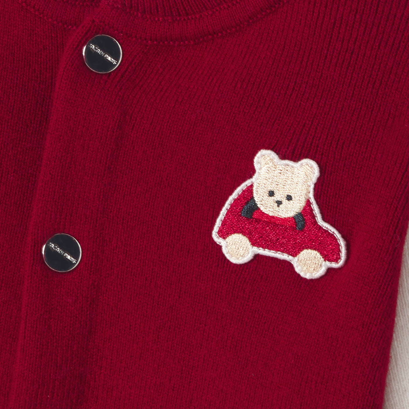 Baby boy varsity-style knitted cardigan - rouge/blanc