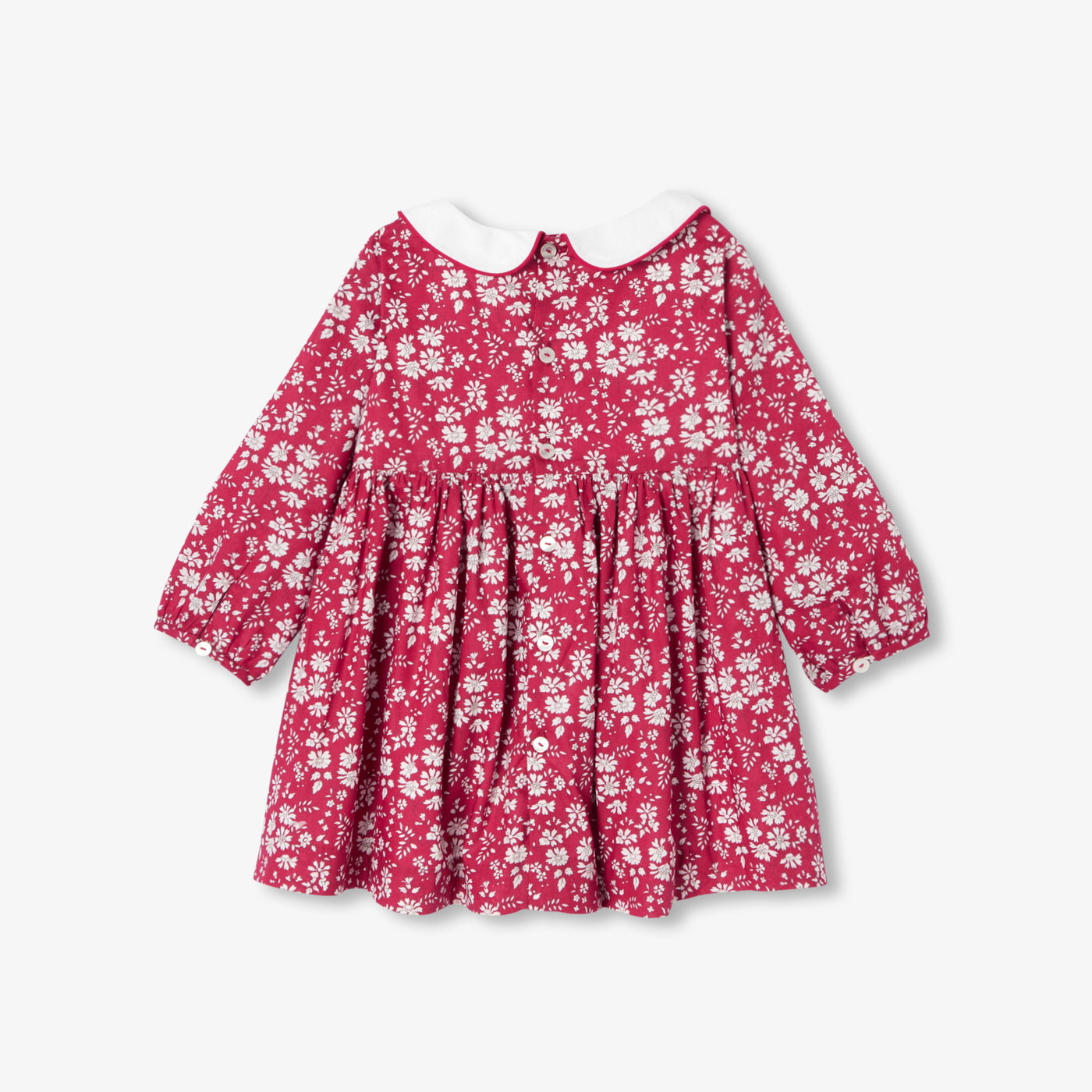 Baby girl long-sleeved dress in Liberty fabric - rouge/blanc
