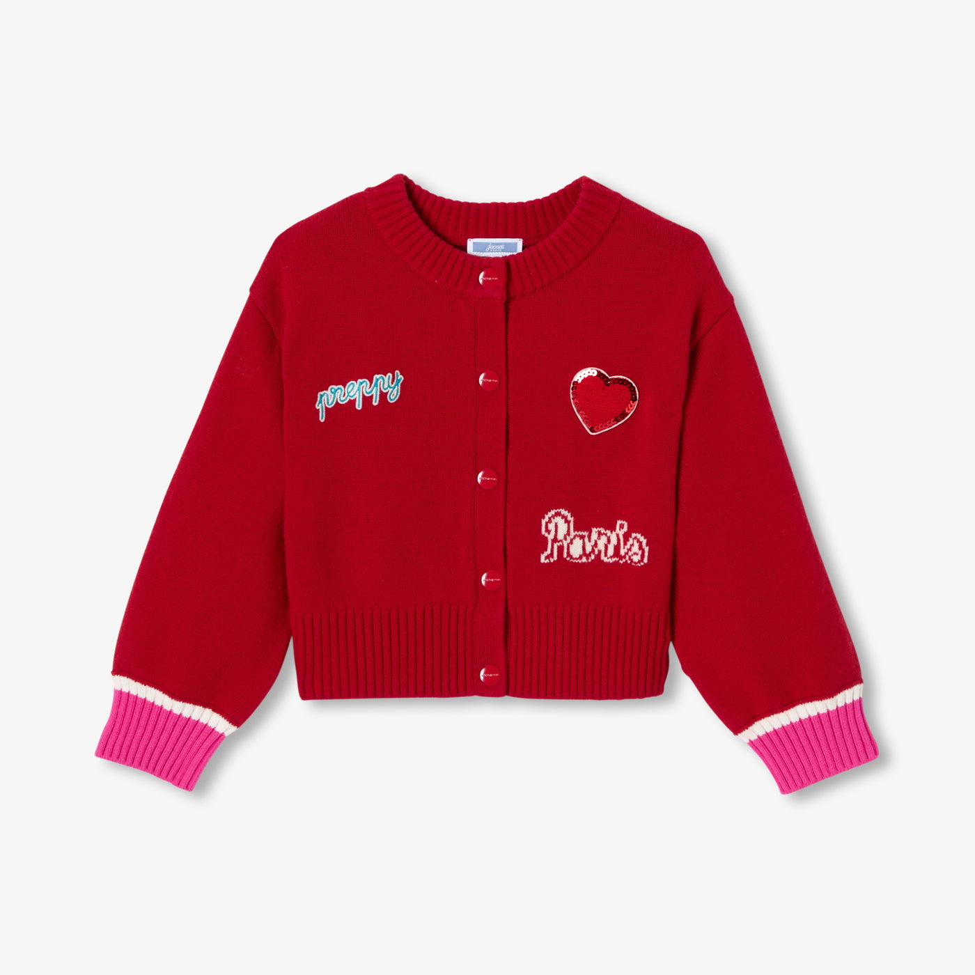 Girl wool blend Varsity cardigan - rouge brique