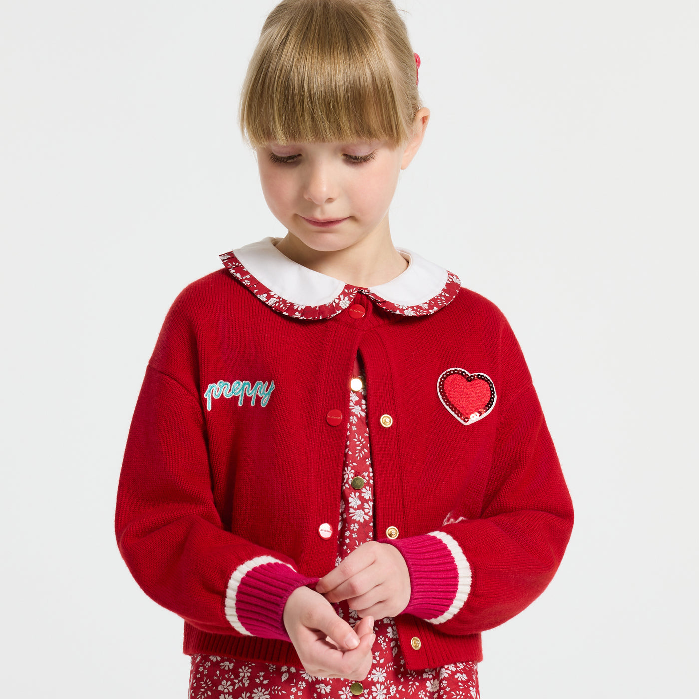 Girl wool blend Varsity cardigan - rouge brique