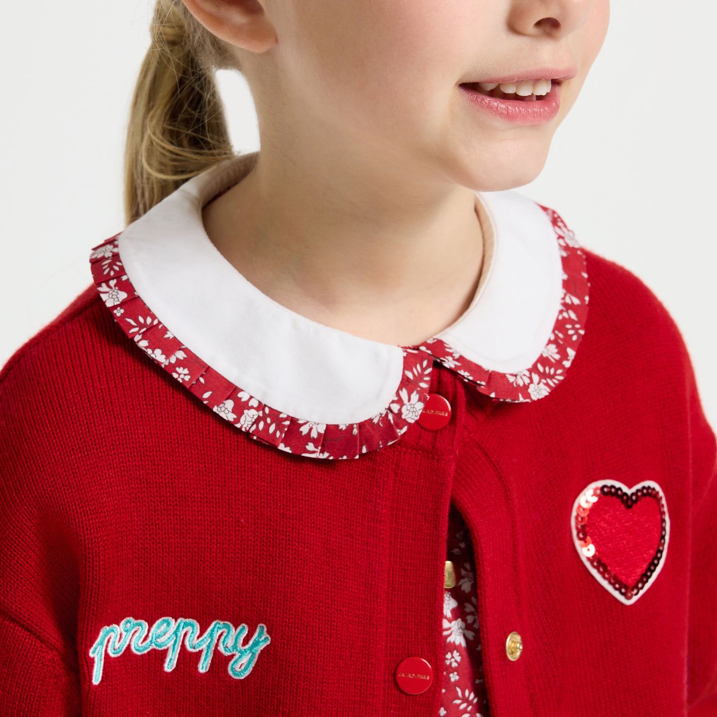 Girl wool blend Varsity cardigan - rouge brique