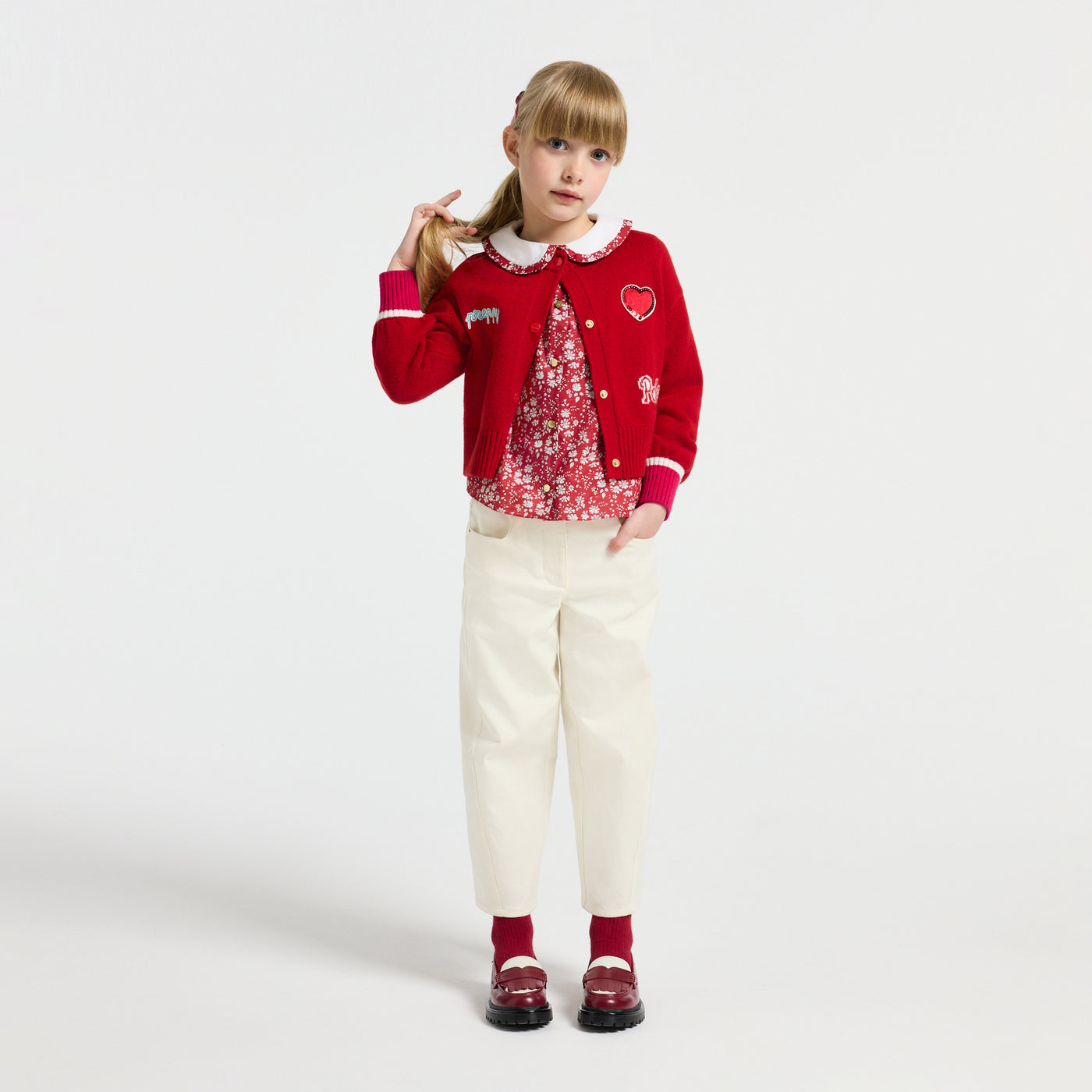 Girl twill barrel trousers - ecru