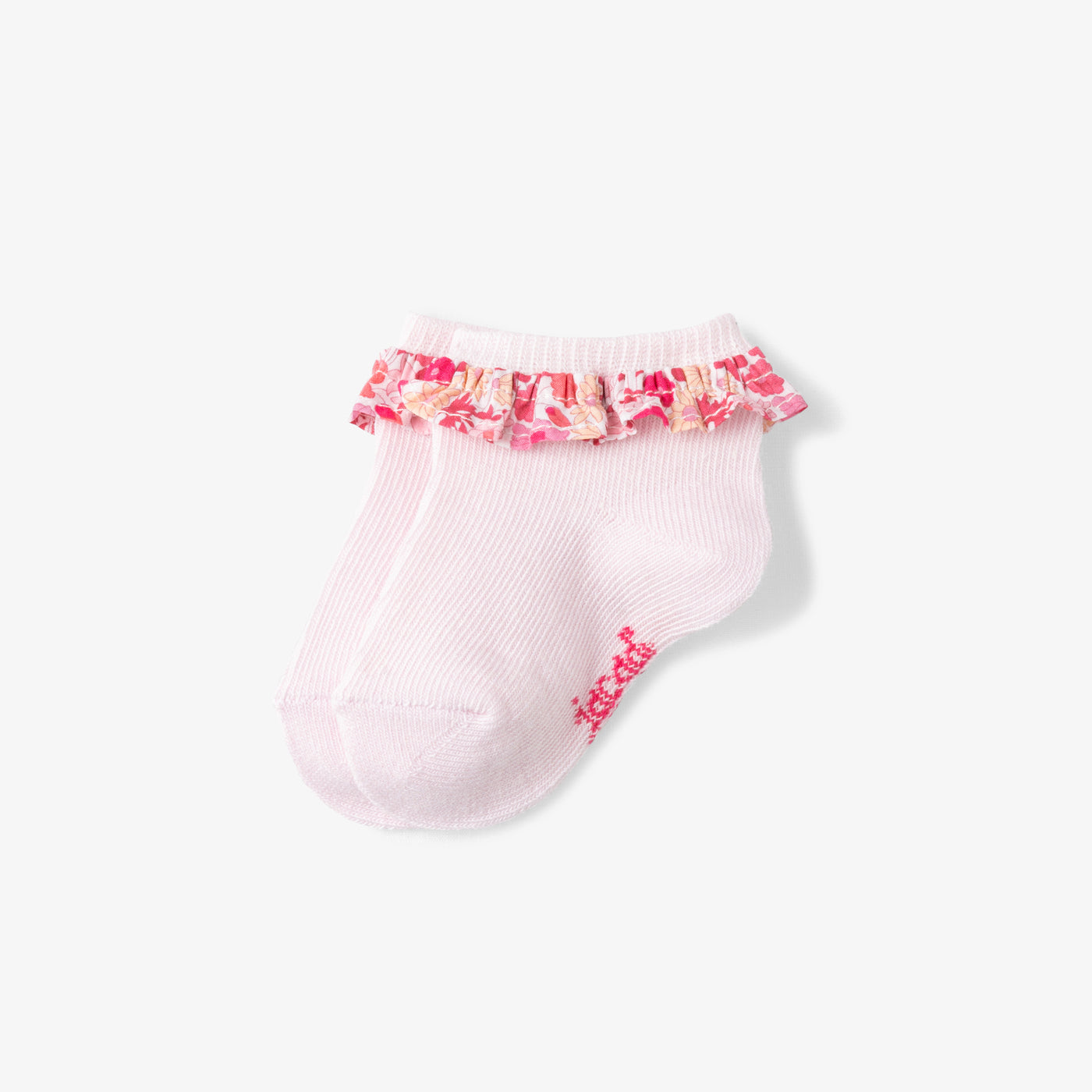 Baby girl socks with Liberty fabric ruffle - rose/multico