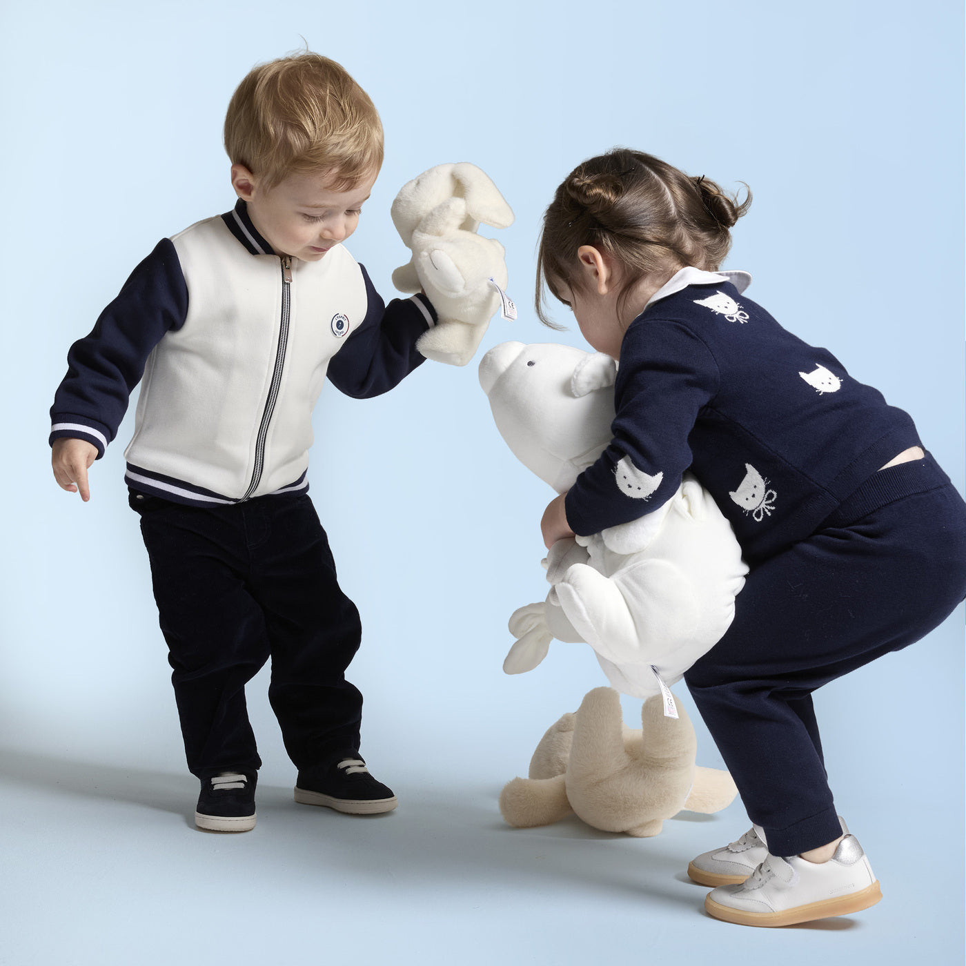 Baby boy zip-up fleece sweatshirt - marine/ecru