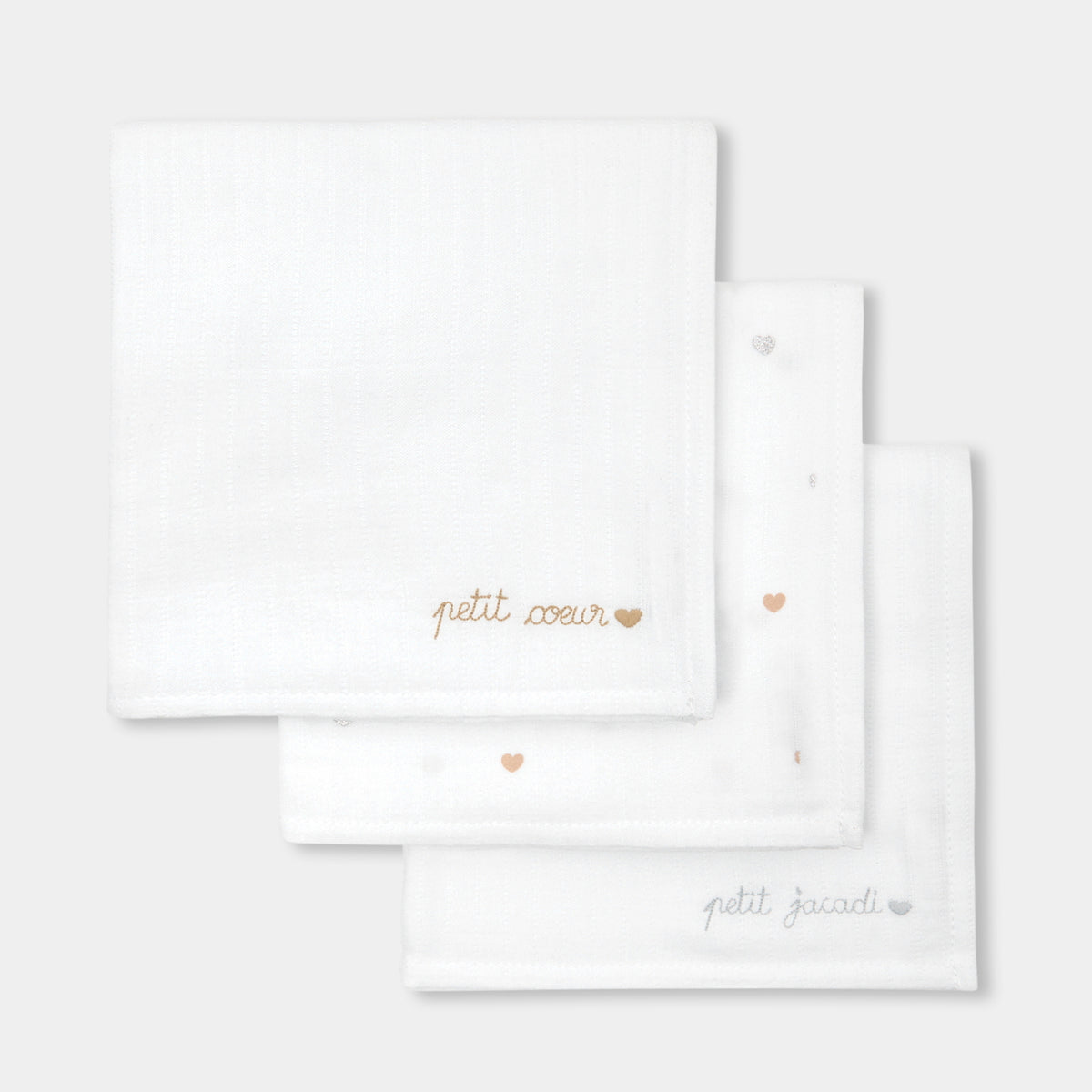 Set of 3 cotton muslin squares - blanc jacadi