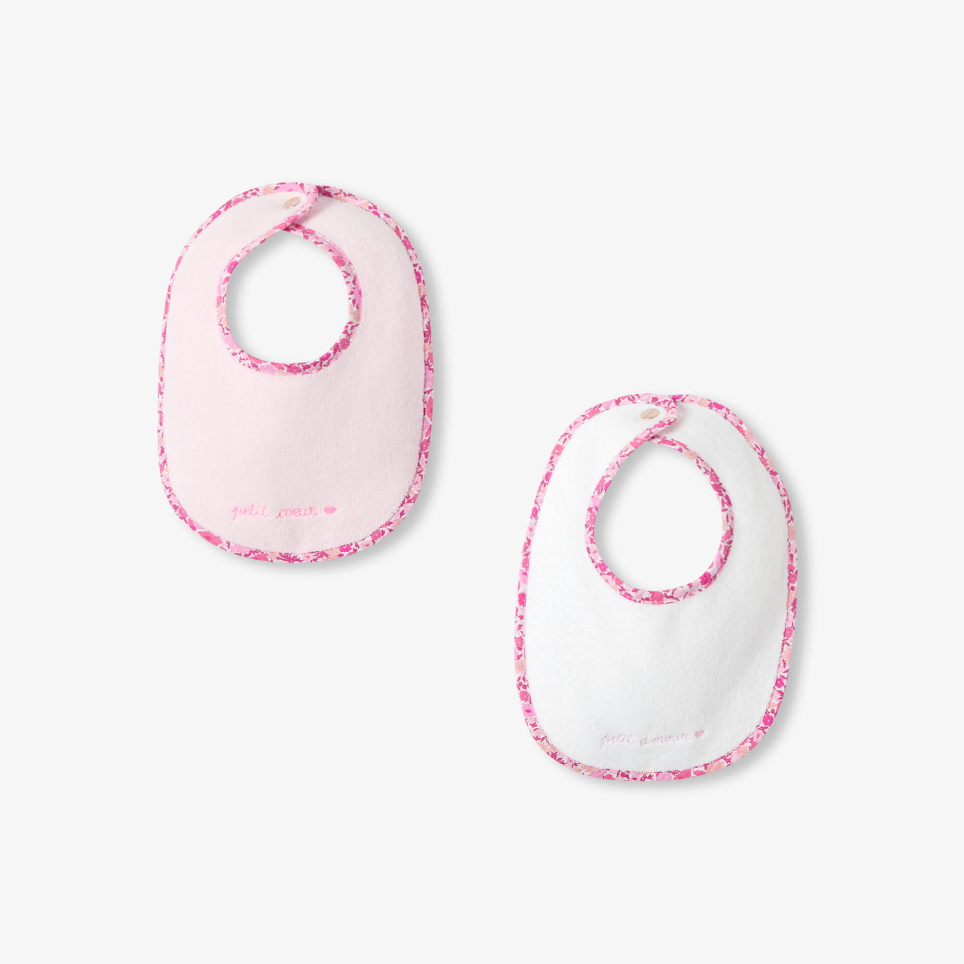 Baby girl set of 2 terry cloth bibs - blanc/multico