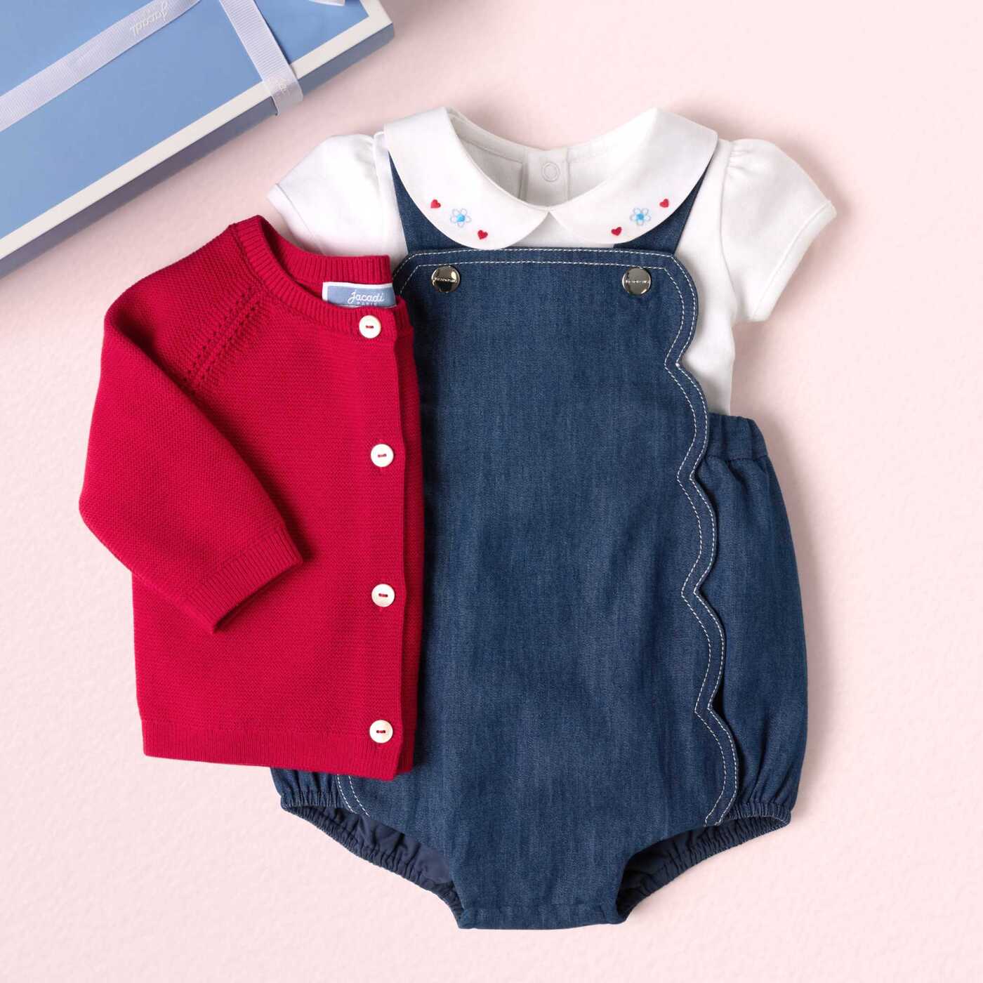 Baby girl cardigan in garter stitch cotton - rose pale jacadi