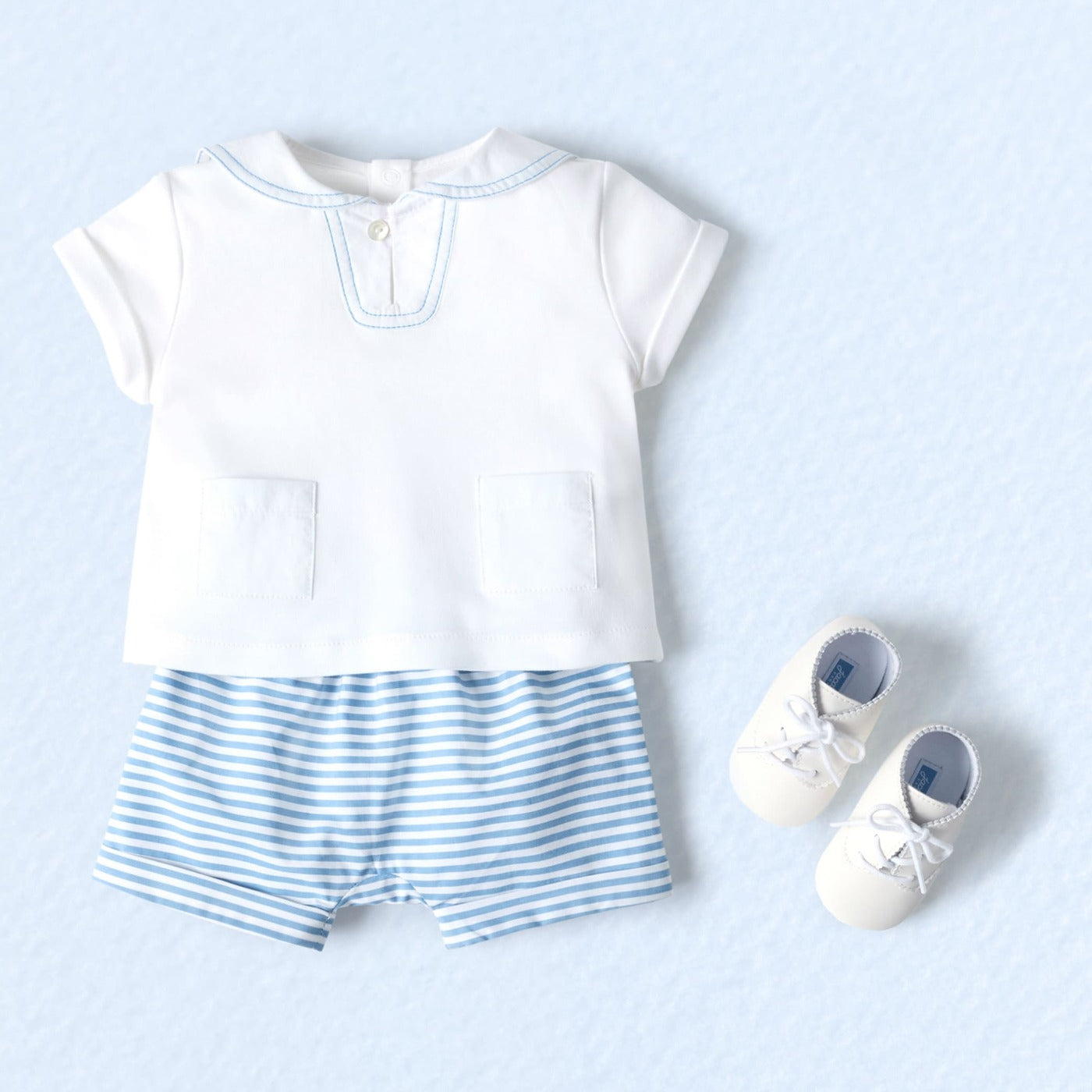 Baby boy cotton shorts set - blanc/bleu