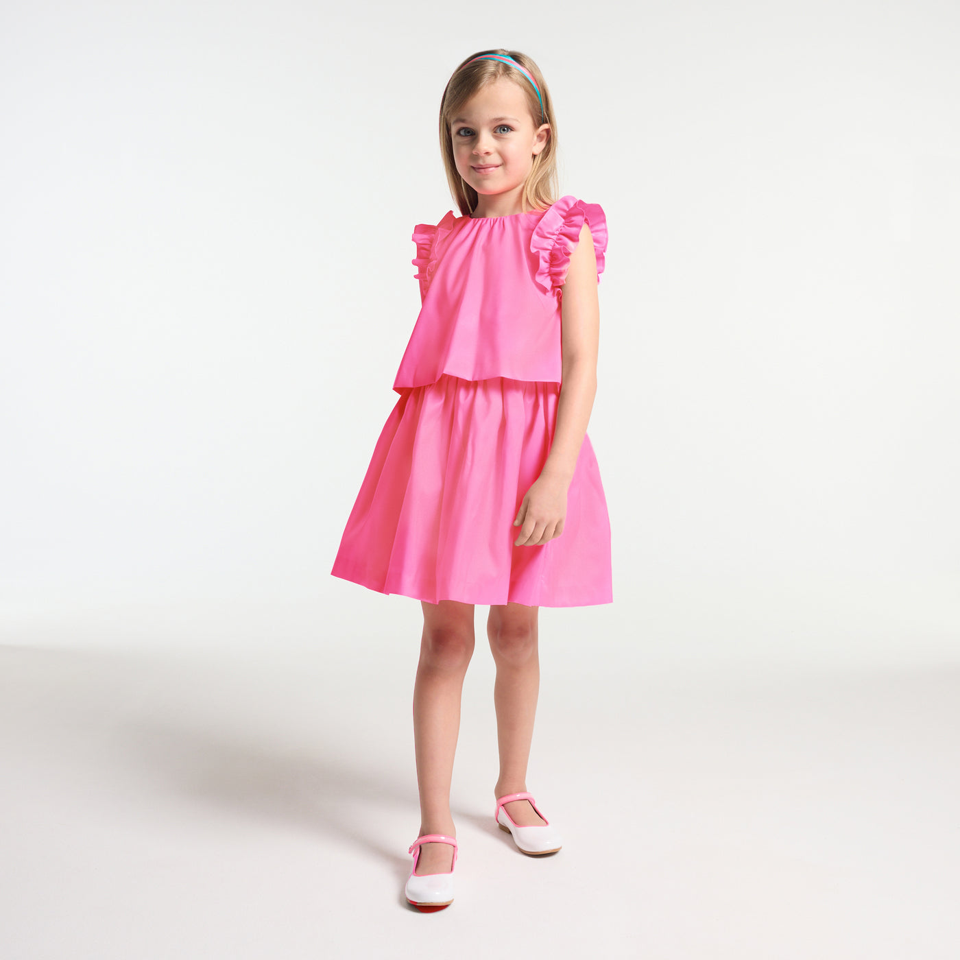 Girl taffeta top - rose fluo