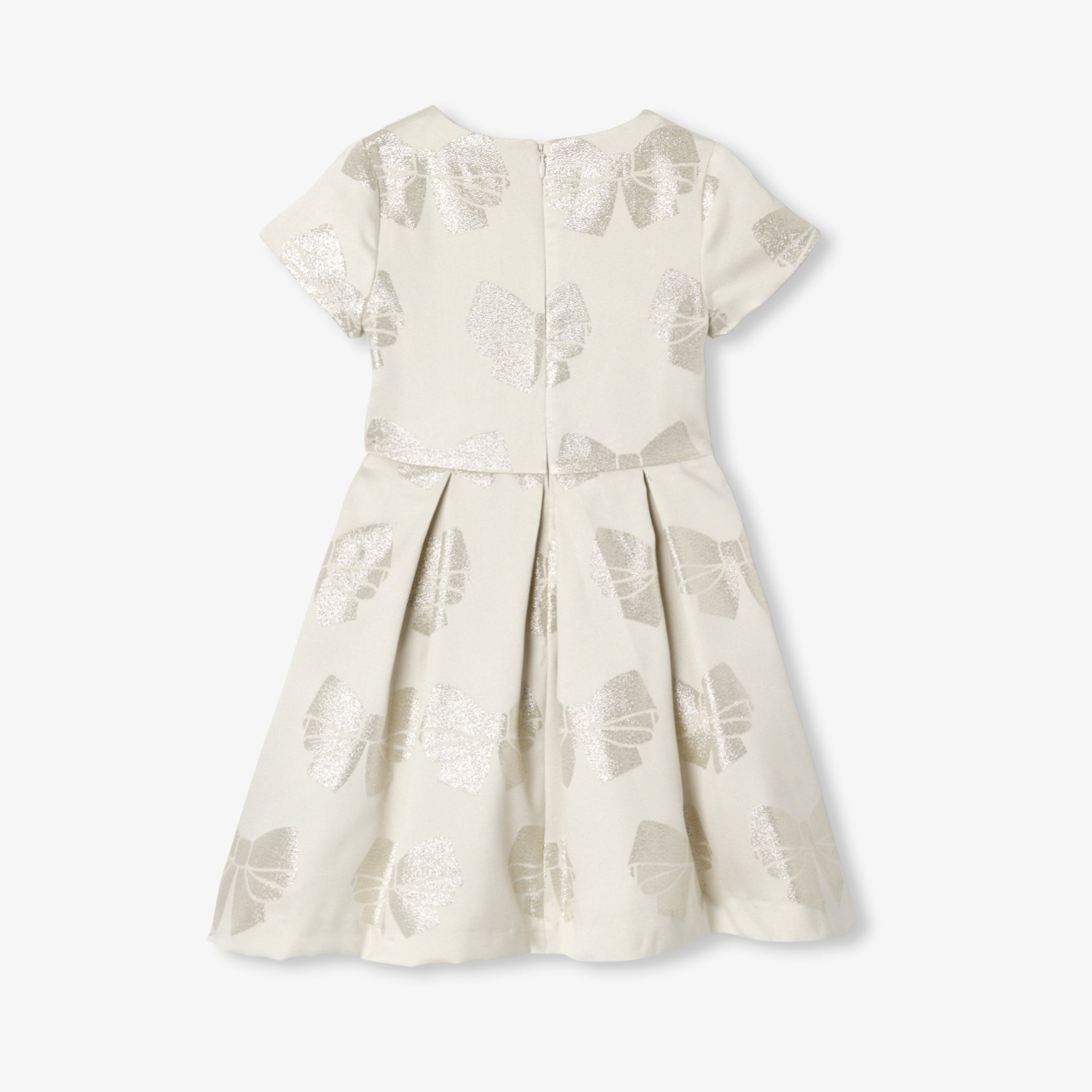 Girl dress jacquard bow - ivoire