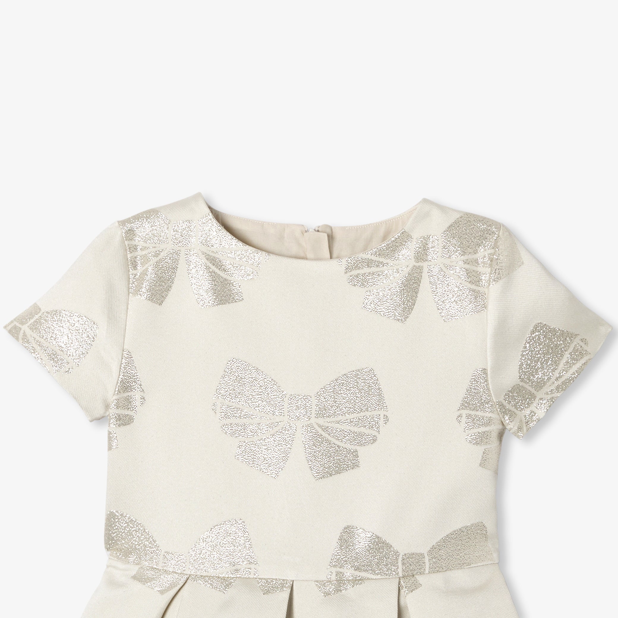 Girl dress jacquard bow - ivoire