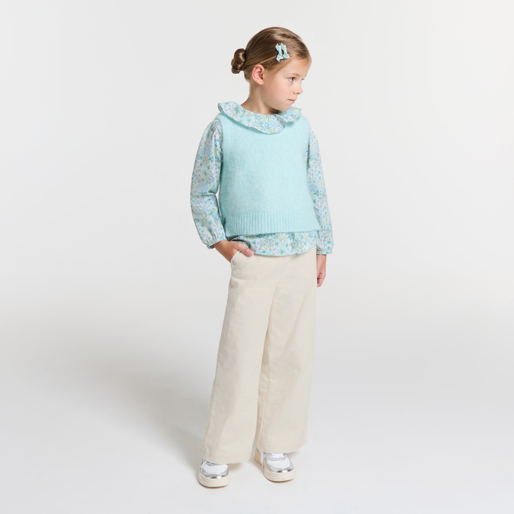 Girl velvet wide-leg trousers - blanc doux jacadi