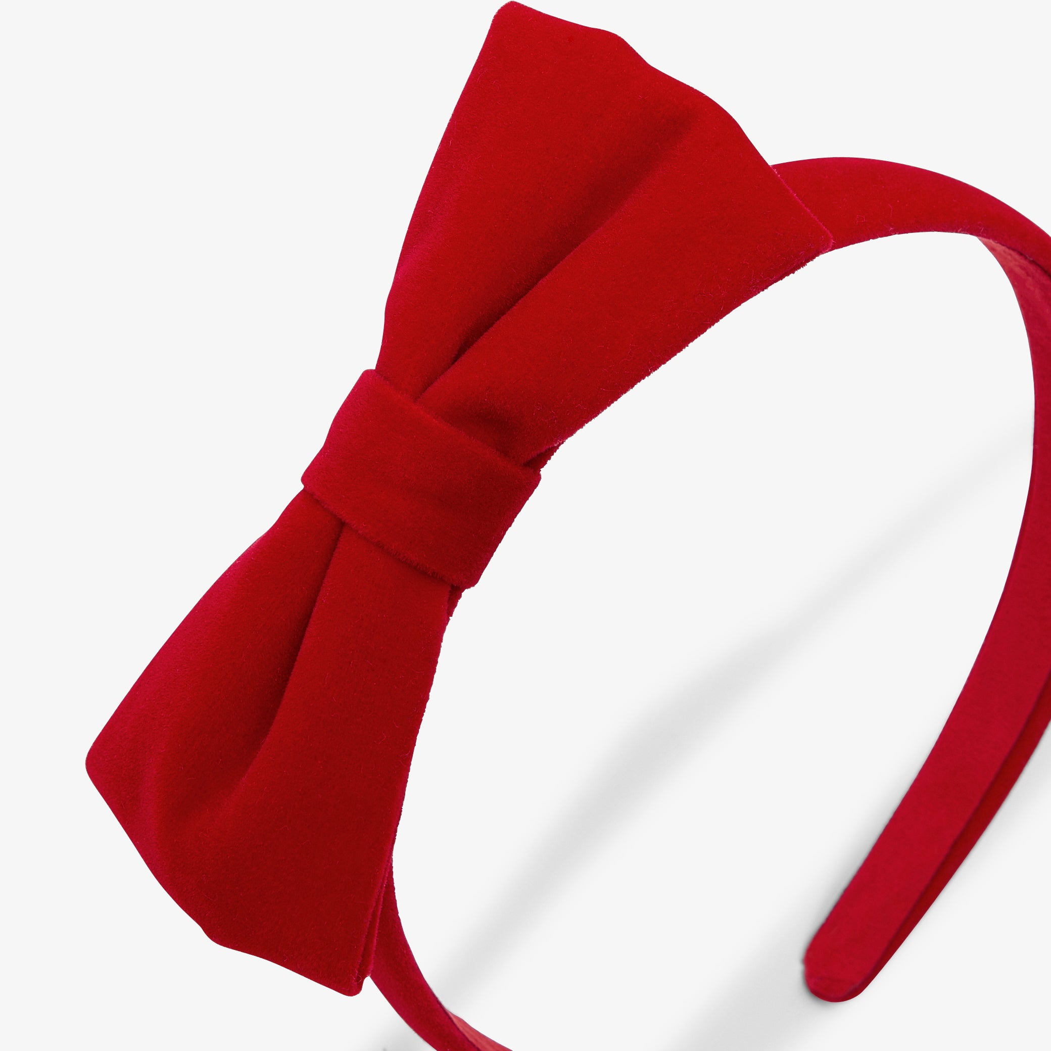 Girl velvet bow headband - coquelicot