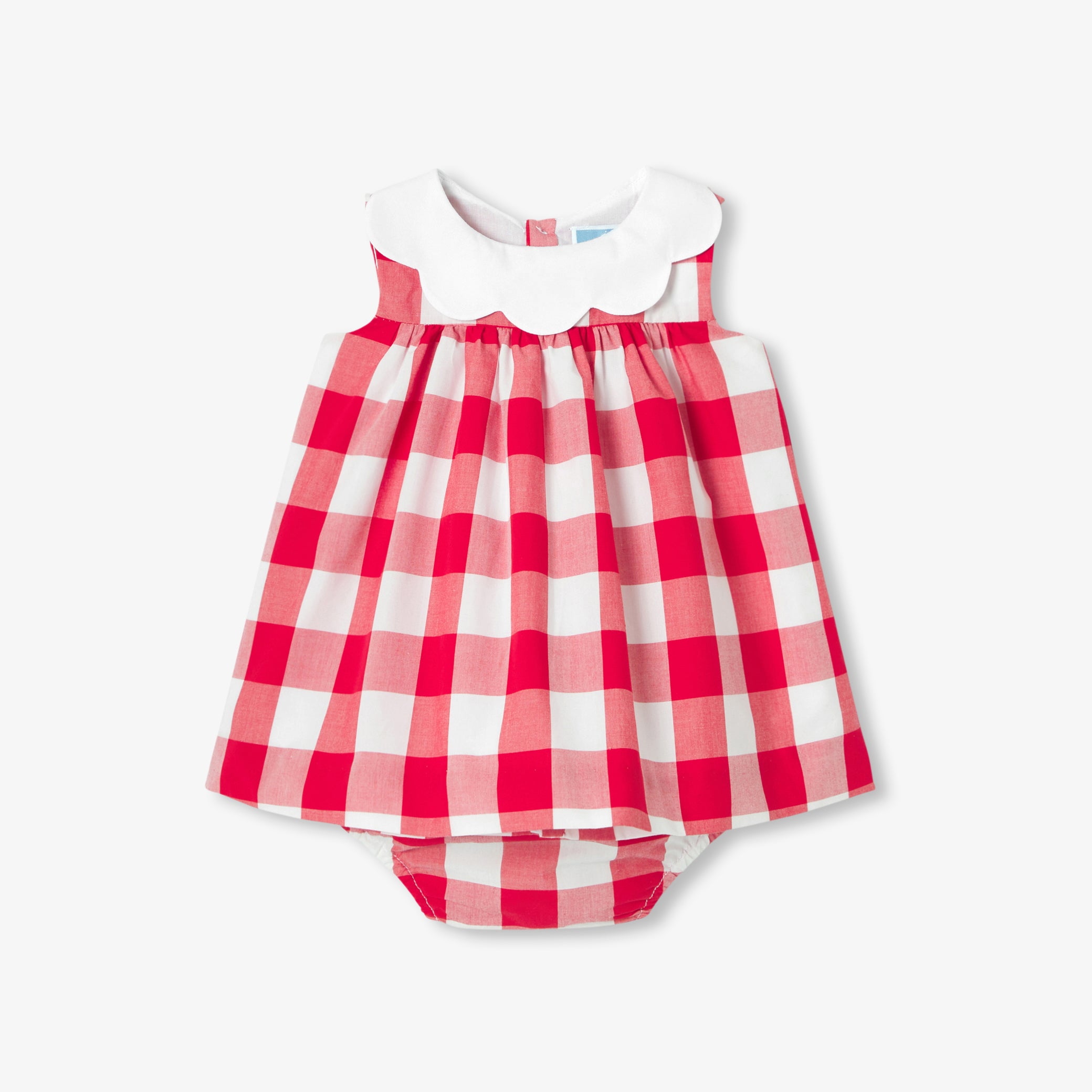Baby girl dress in gingham poplin - blanc/rouge