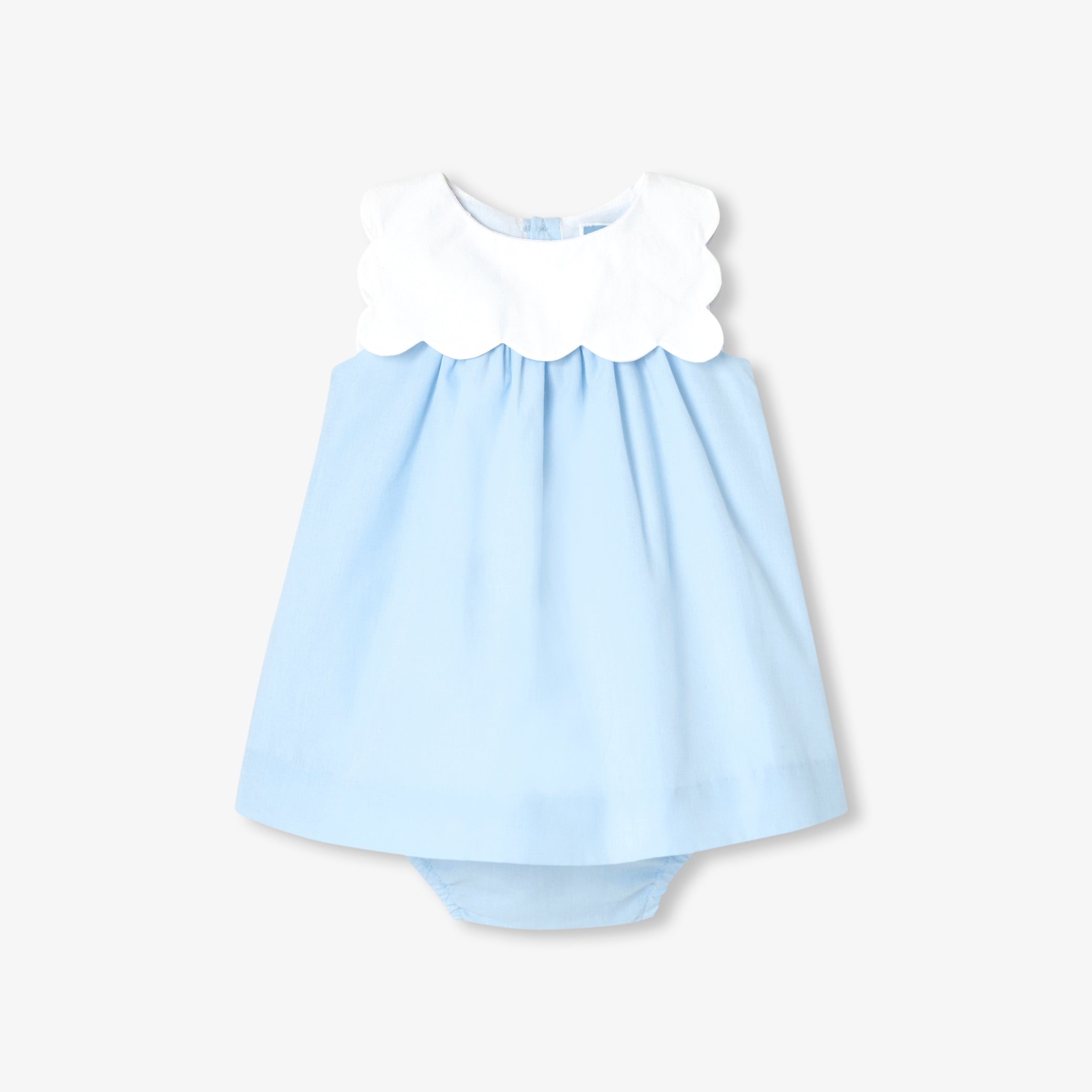 Baby girl dress in cotton fil-à-fil - bleu/blanc