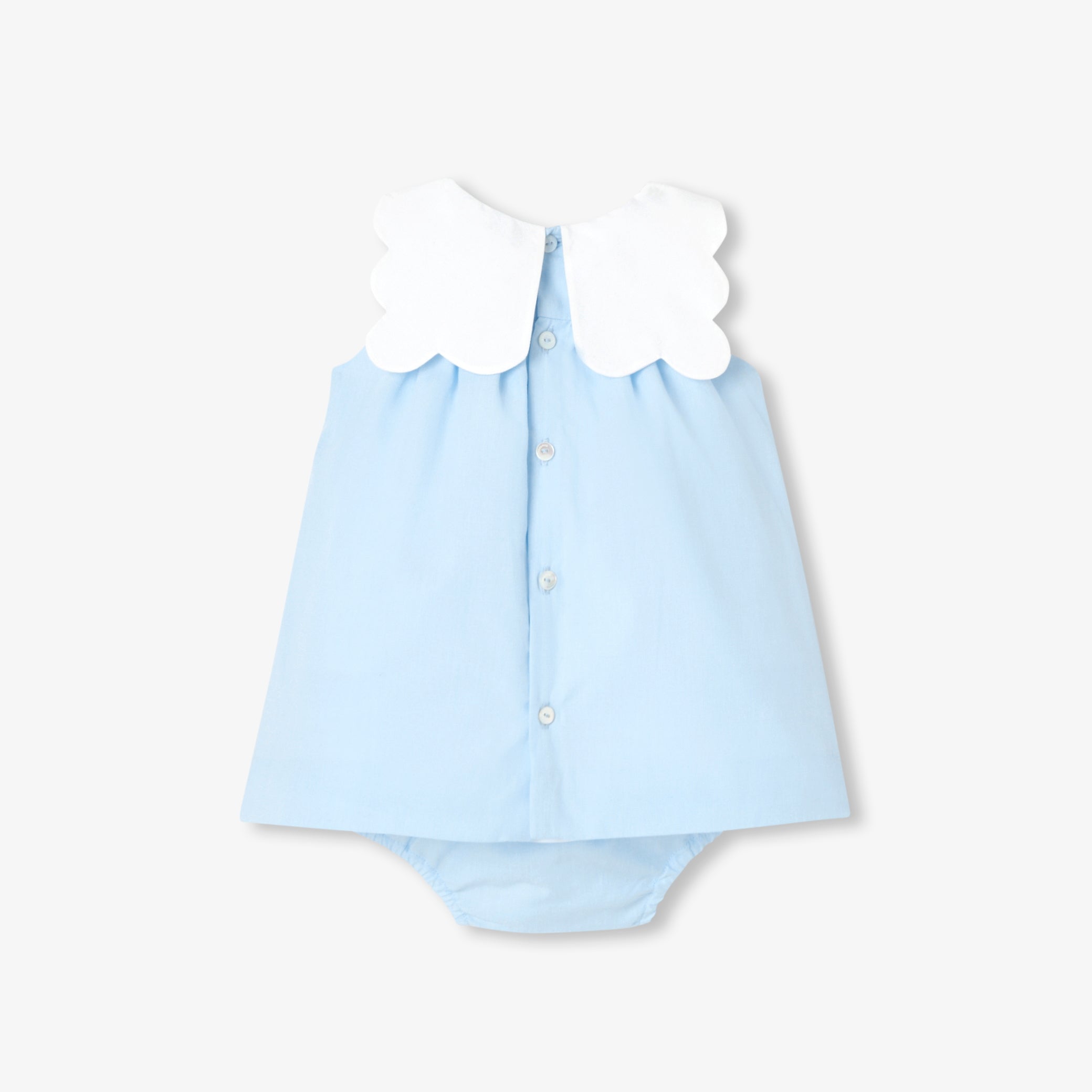 Baby girl dress in cotton fil-à-fil - bleu/blanc