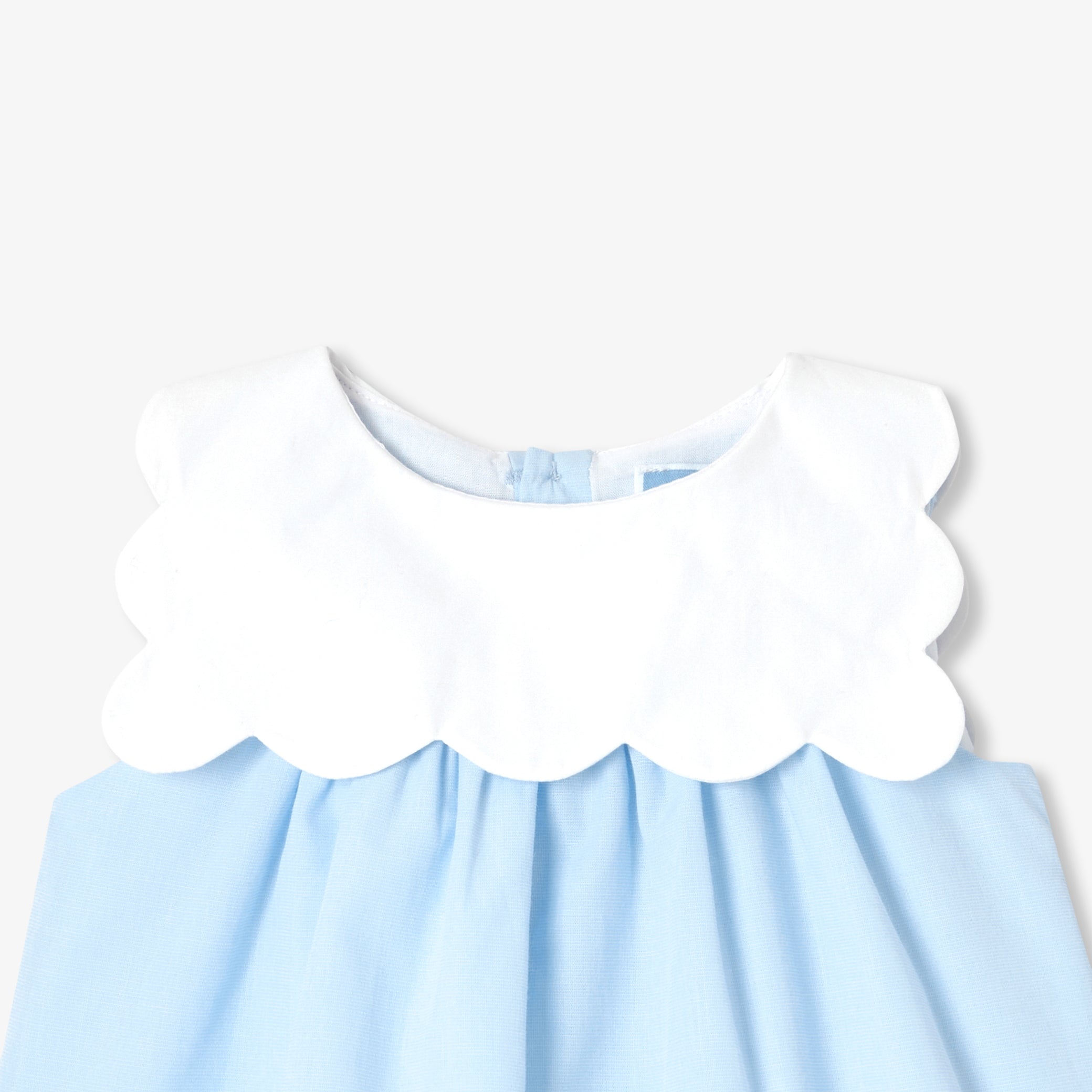 Baby girl dress in cotton fil-à-fil - bleu/blanc