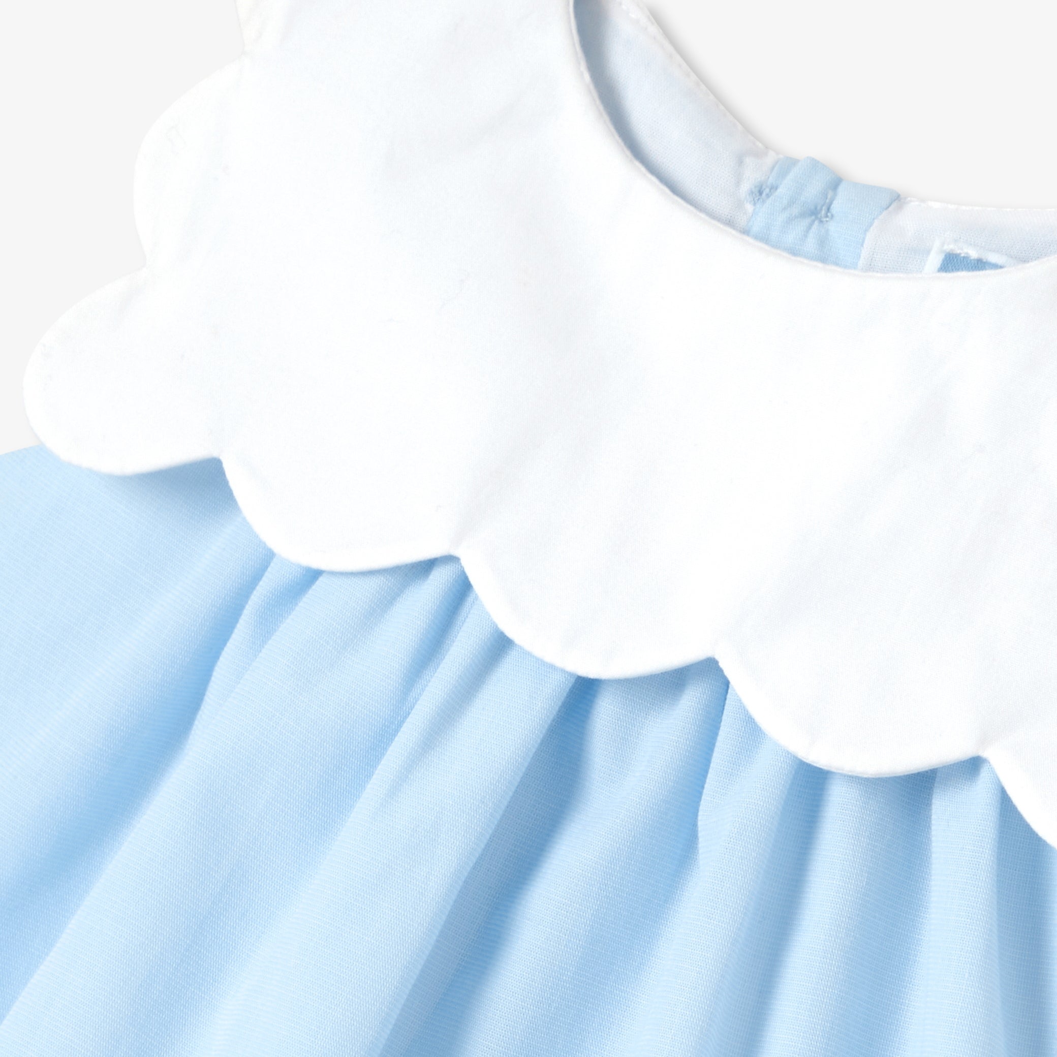 Baby girl dress in cotton fil-à-fil - bleu/blanc