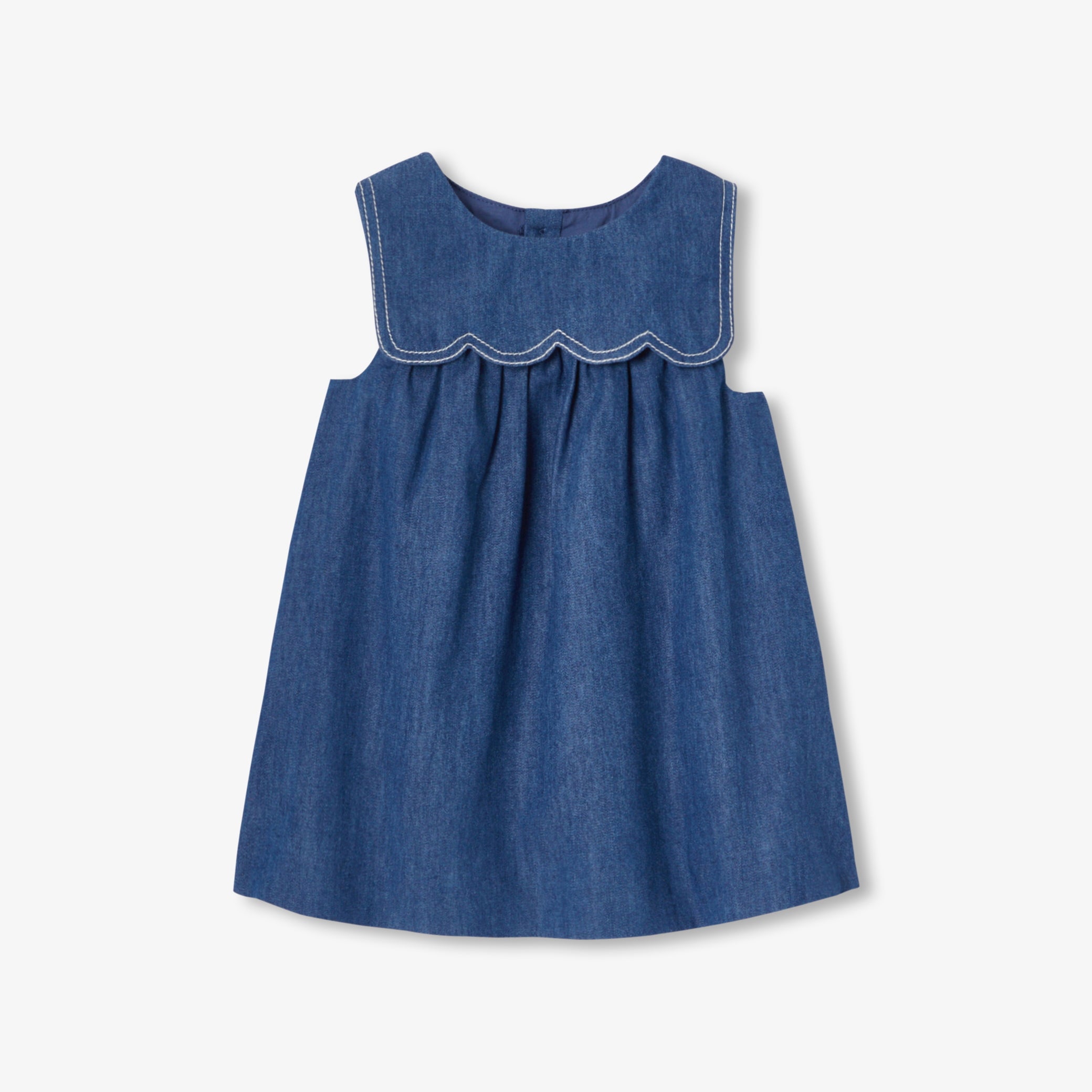 Baby girl pinafore dress in lightweight denim - denim fonce
