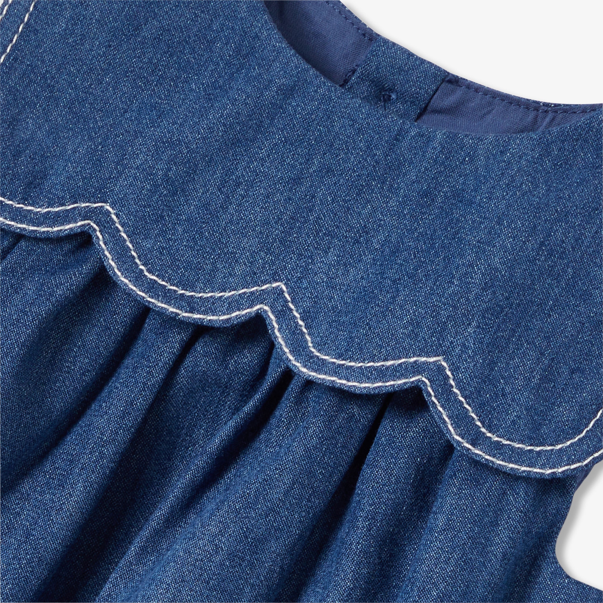 Baby girl pinafore dress in lightweight denim - denim fonce