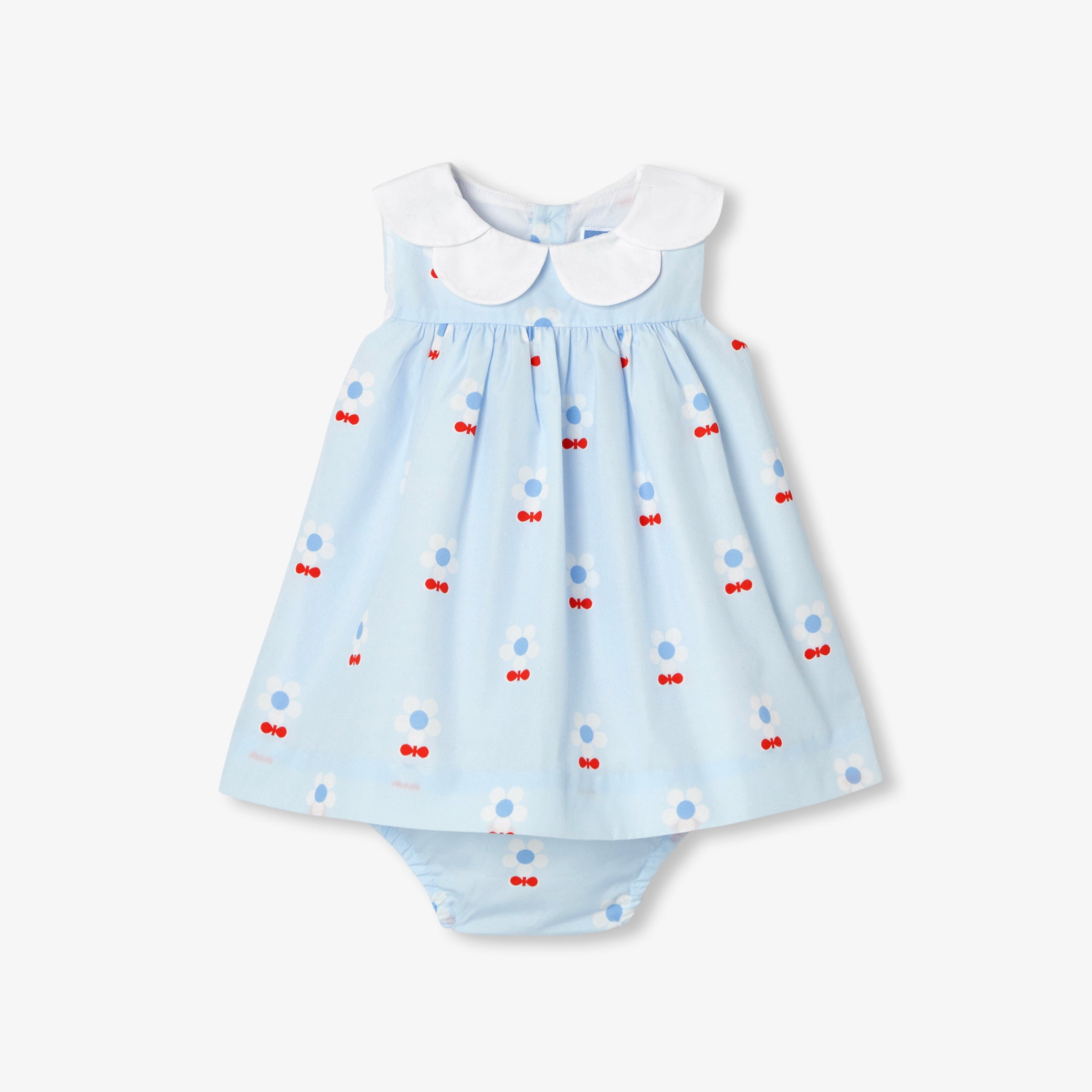 Floral poplin baby girl dress - bleu/multico