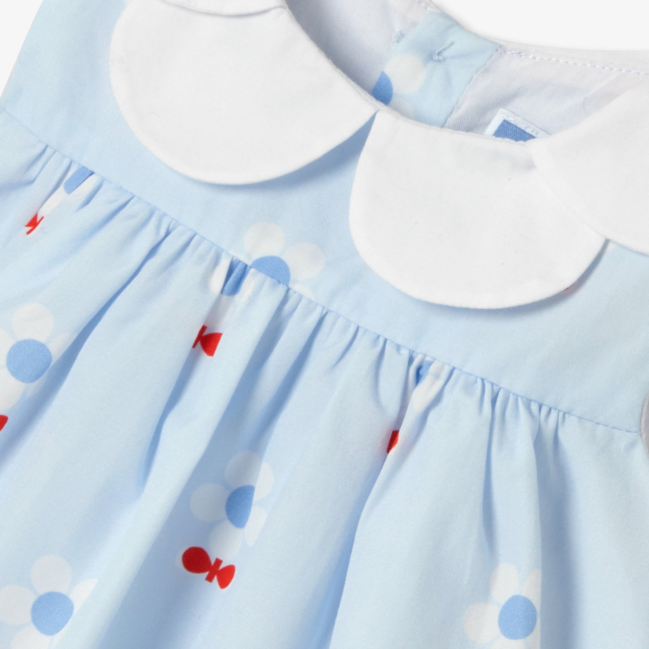 Floral poplin baby girl dress - bleu/multico