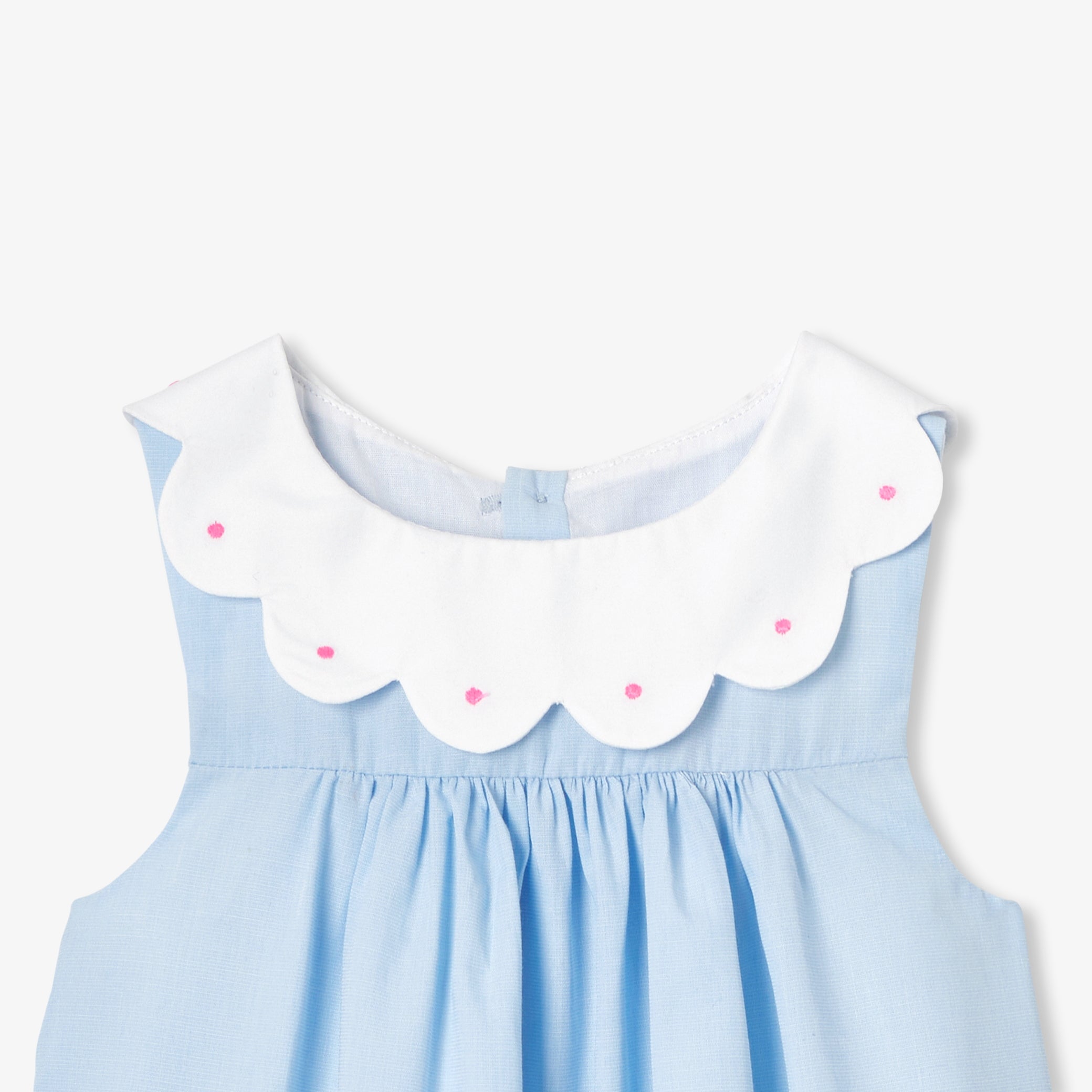 Baby girl cotton fil-à-fil dress - bleu/blanc