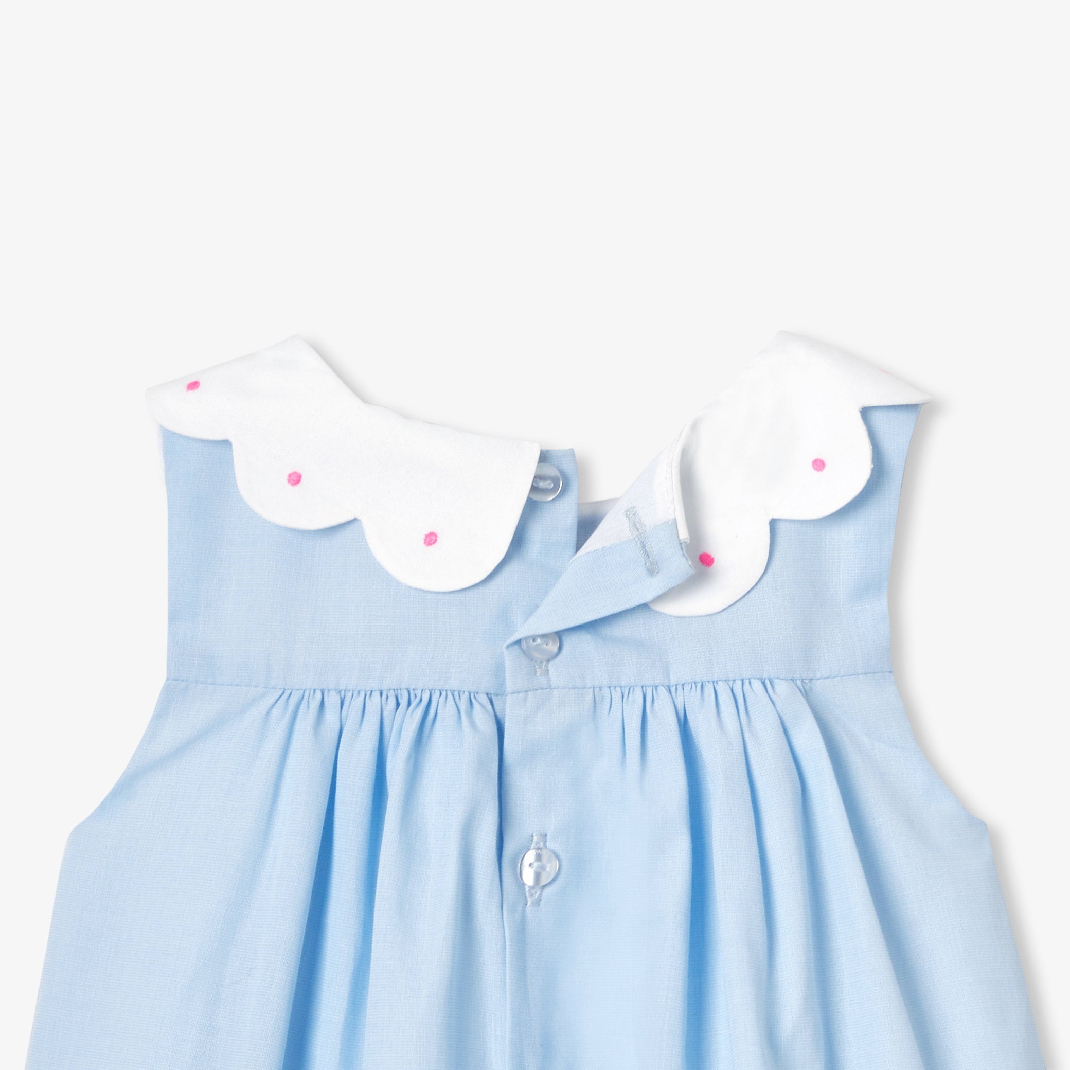 Baby girl cotton fil-à-fil dress - bleu/blanc