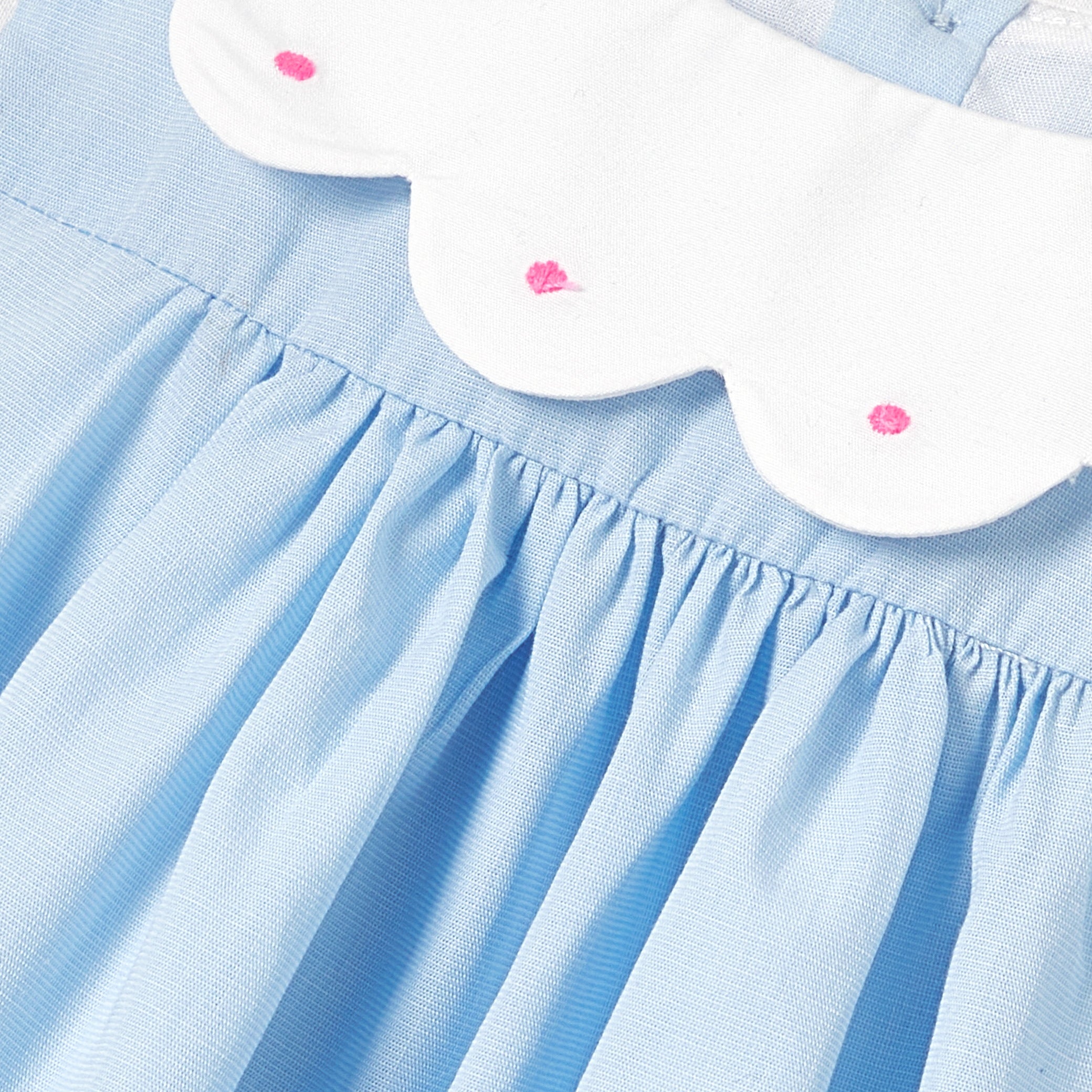 Baby girl cotton fil-à-fil dress - bleu/blanc