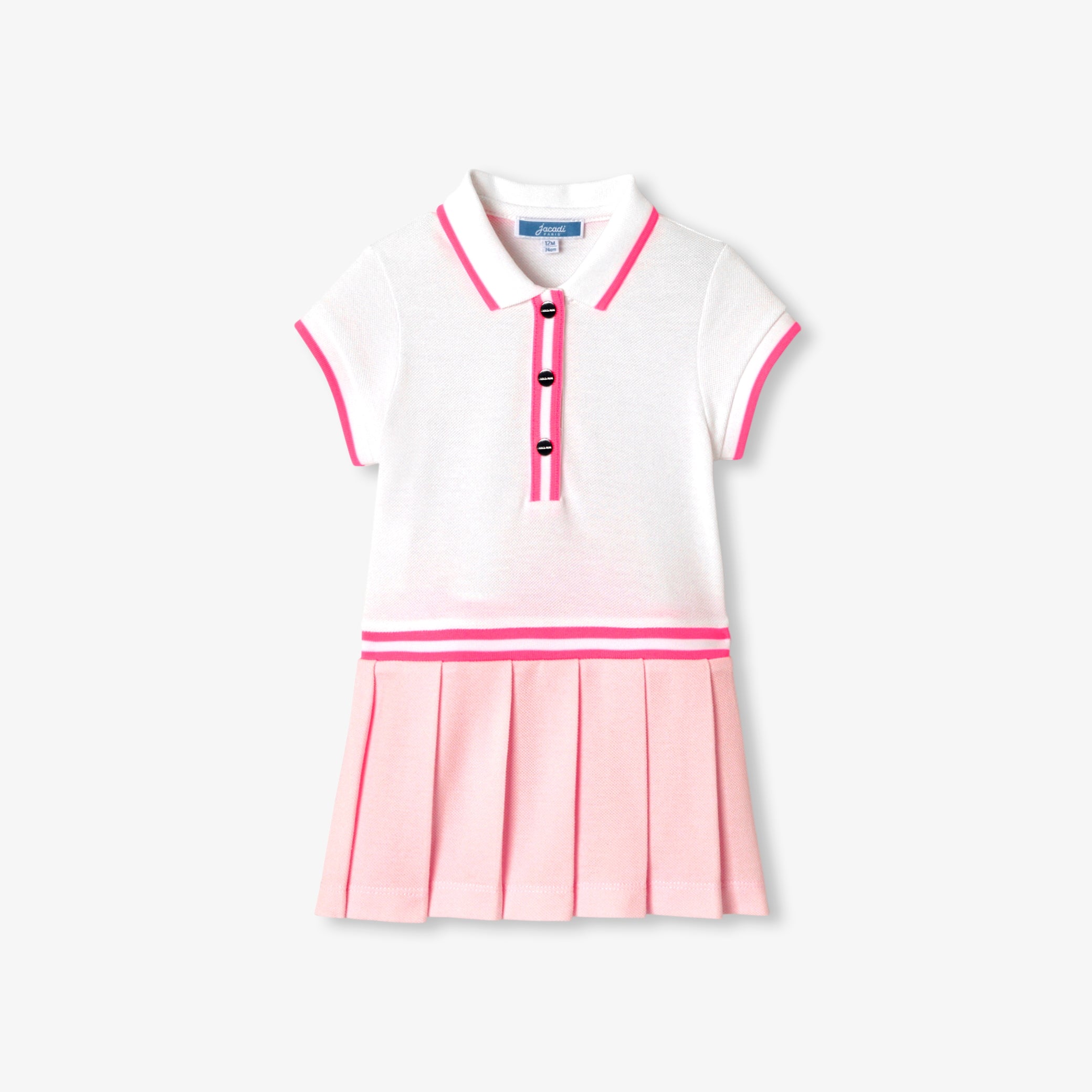 Baby girl polo dress in cotton piqué - blanc/rose