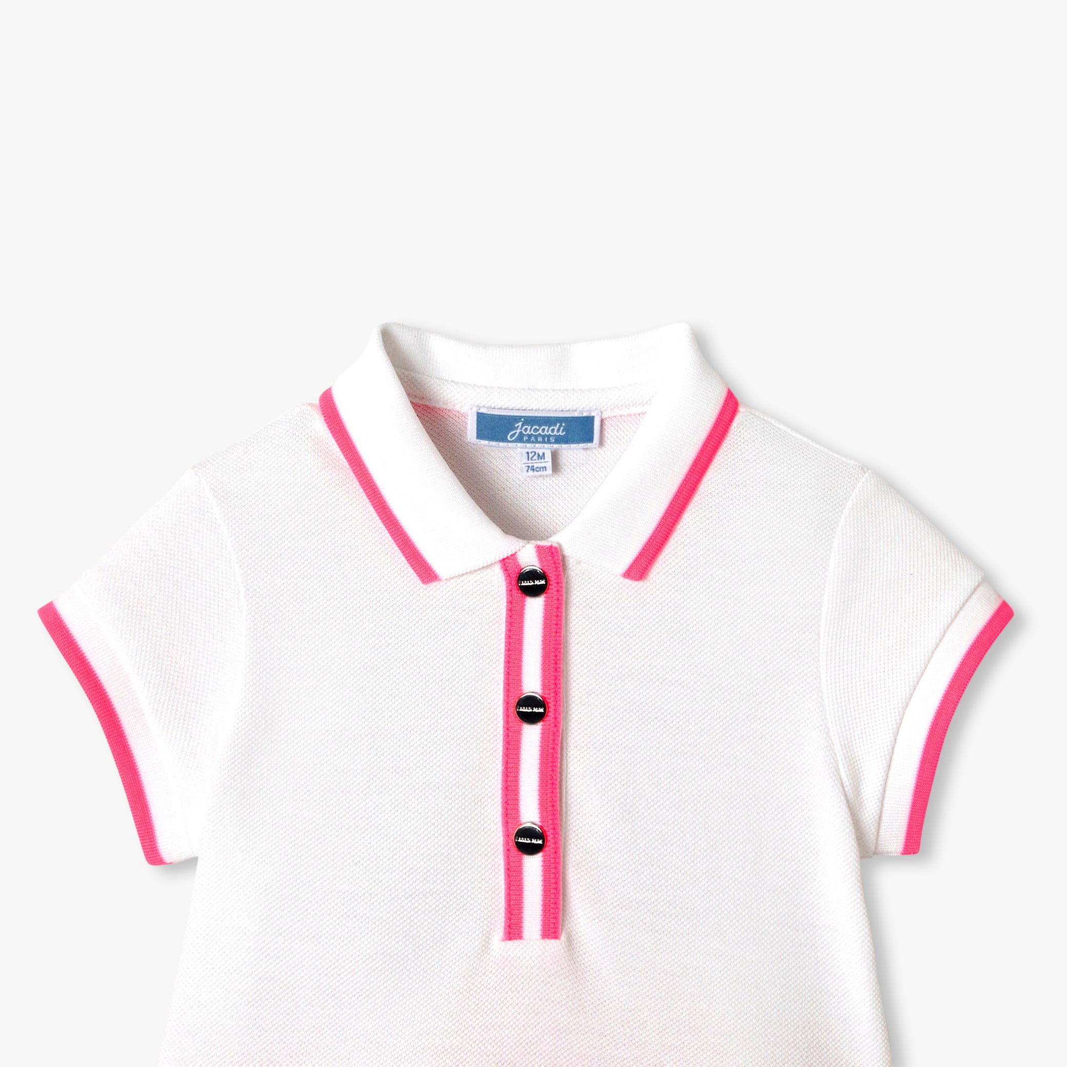Baby girl polo dress in cotton piqué - blanc/rose