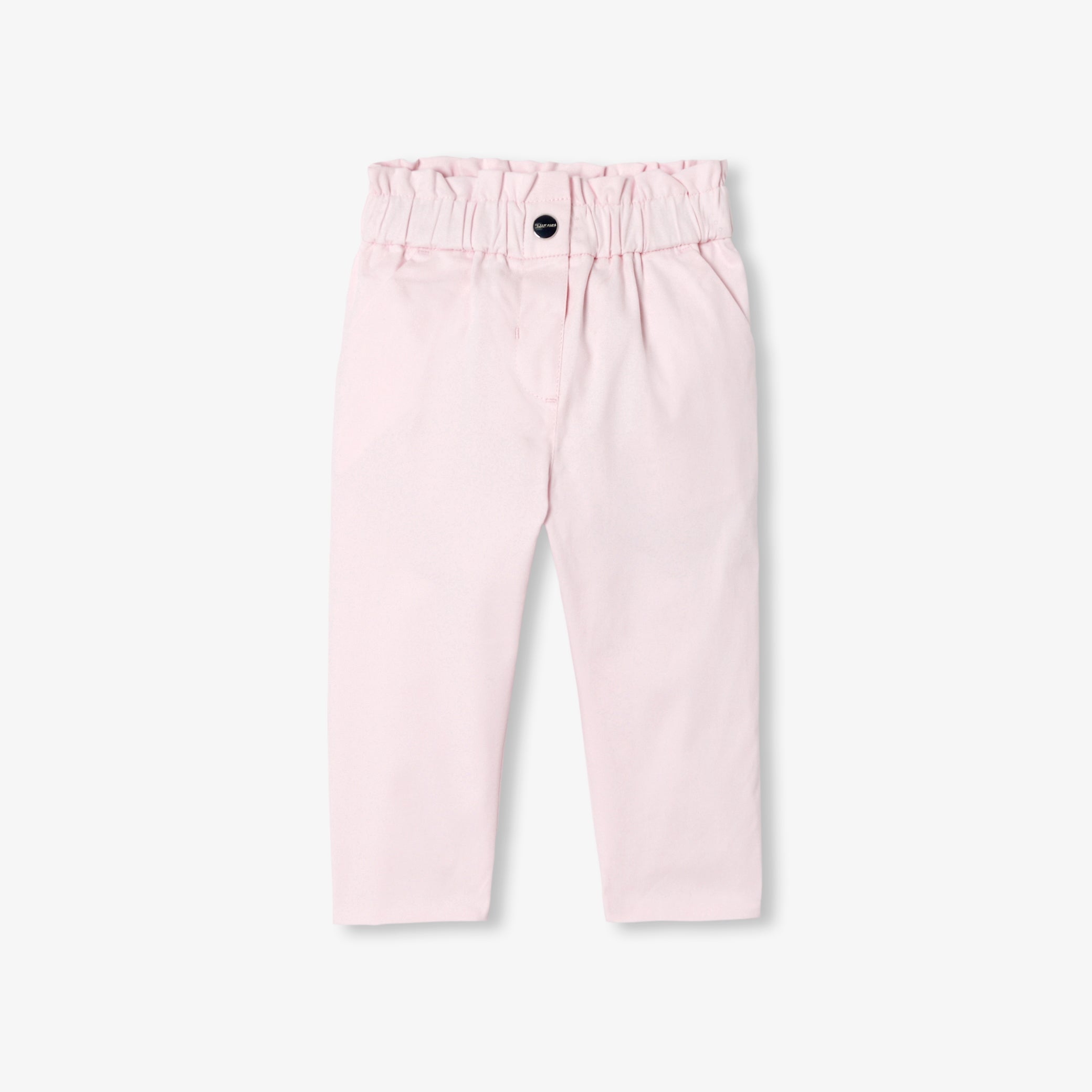 Baby girl paper bag trousers in cotton satin - rose poudre jacadi
