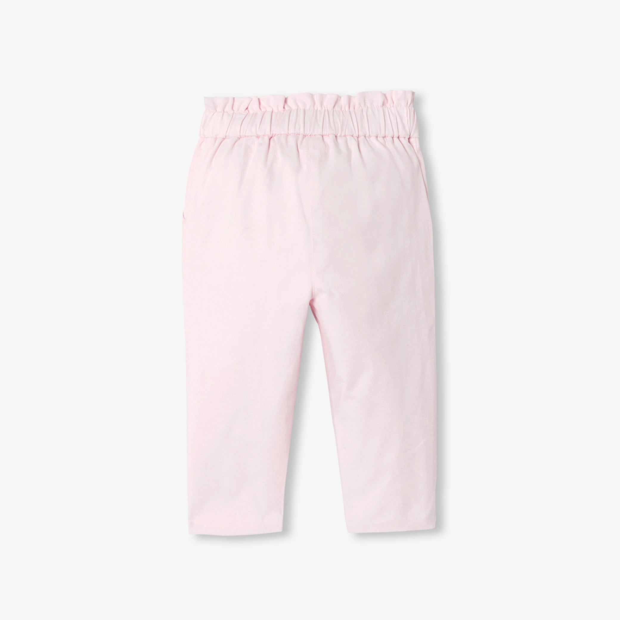 Baby girl paper bag trousers in cotton satin - rose poudre jacadi