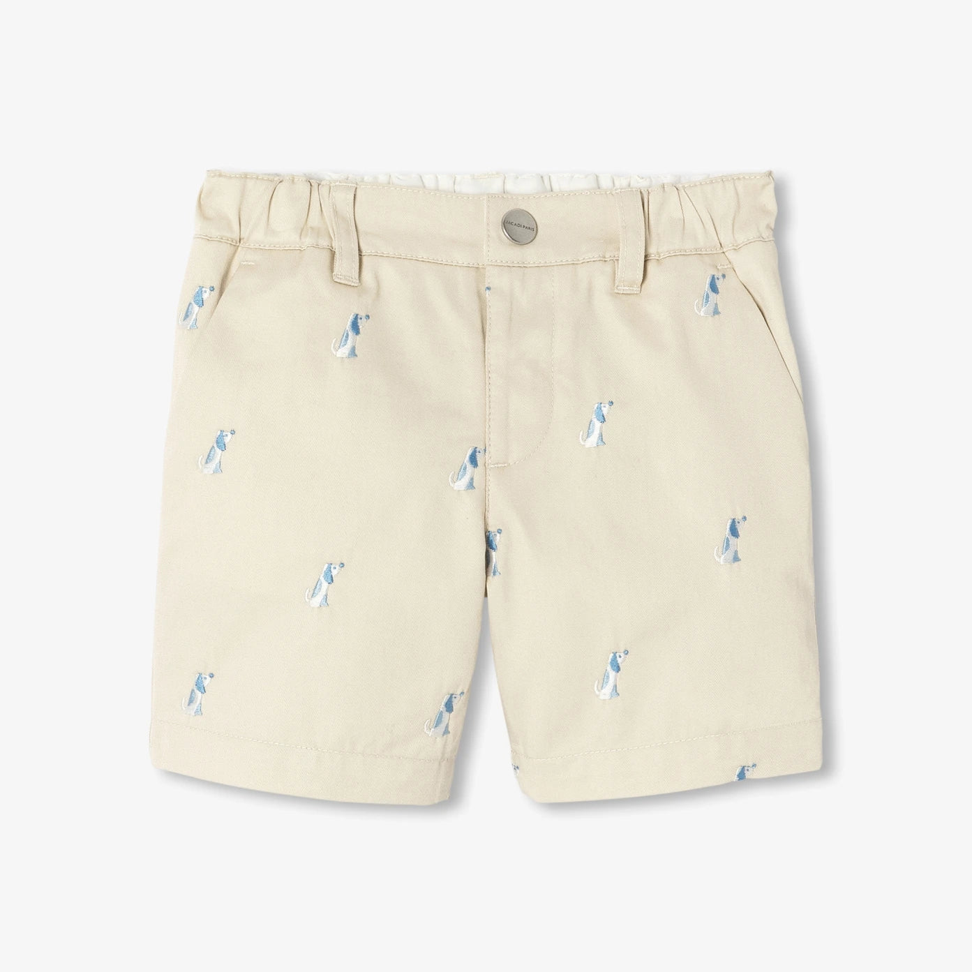 Baby boy twill shorts with small dog embroidery