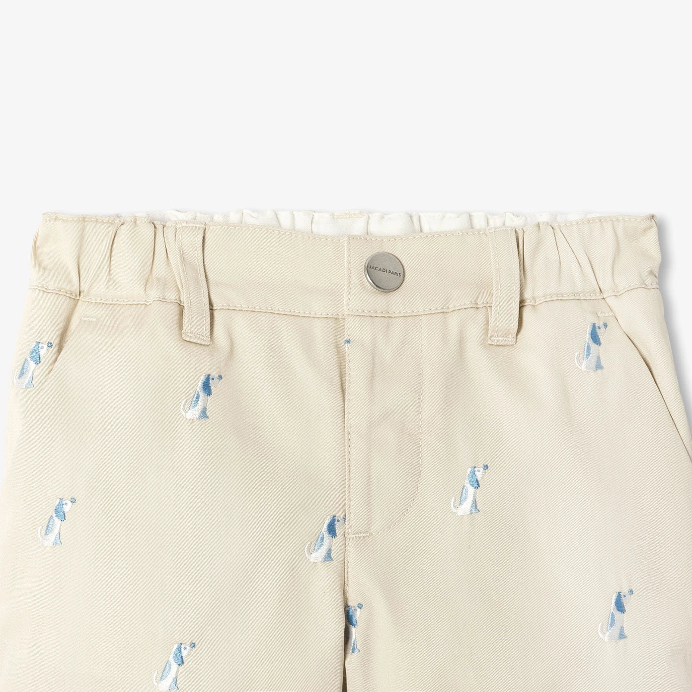 Baby boy twill shorts with small dog embroidery