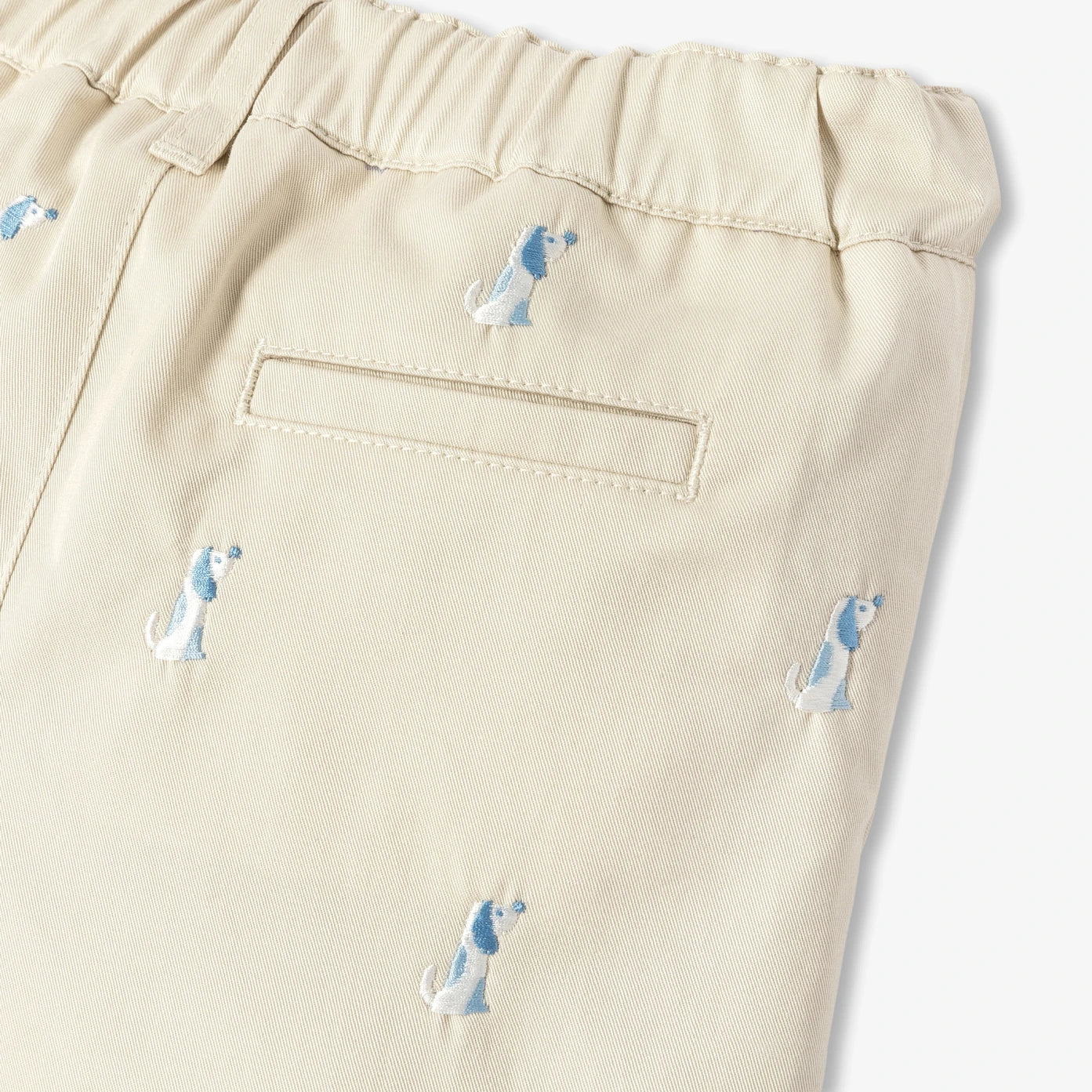 Baby boy twill shorts with small dog embroidery