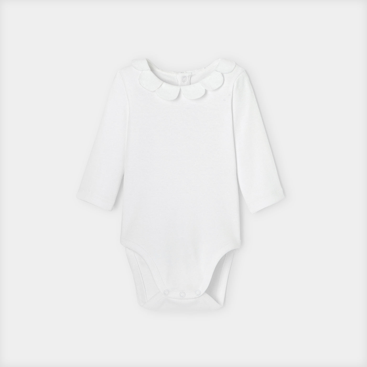 Baby girl bodysuit with petal collar