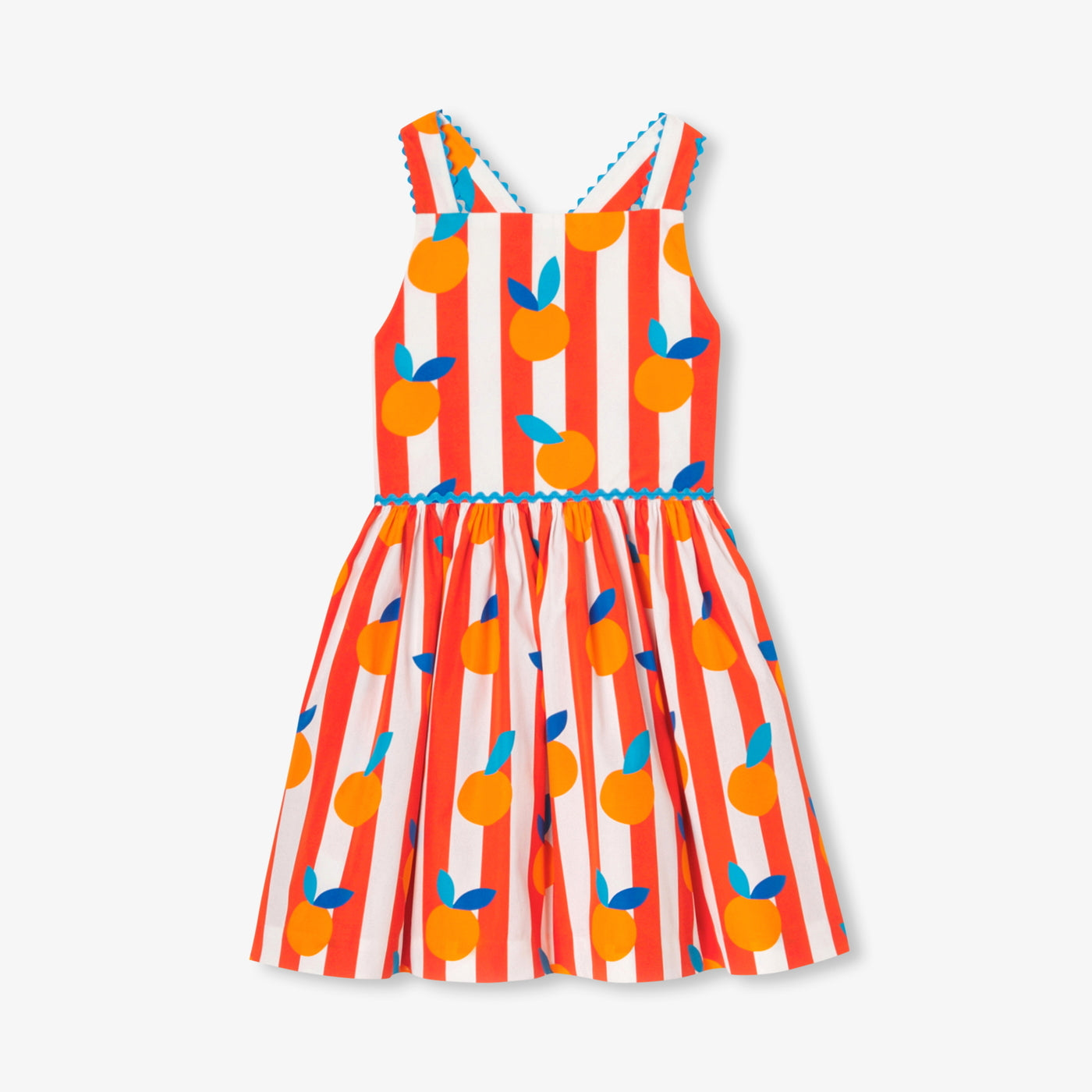 Girls' cross-back dress - white/orange