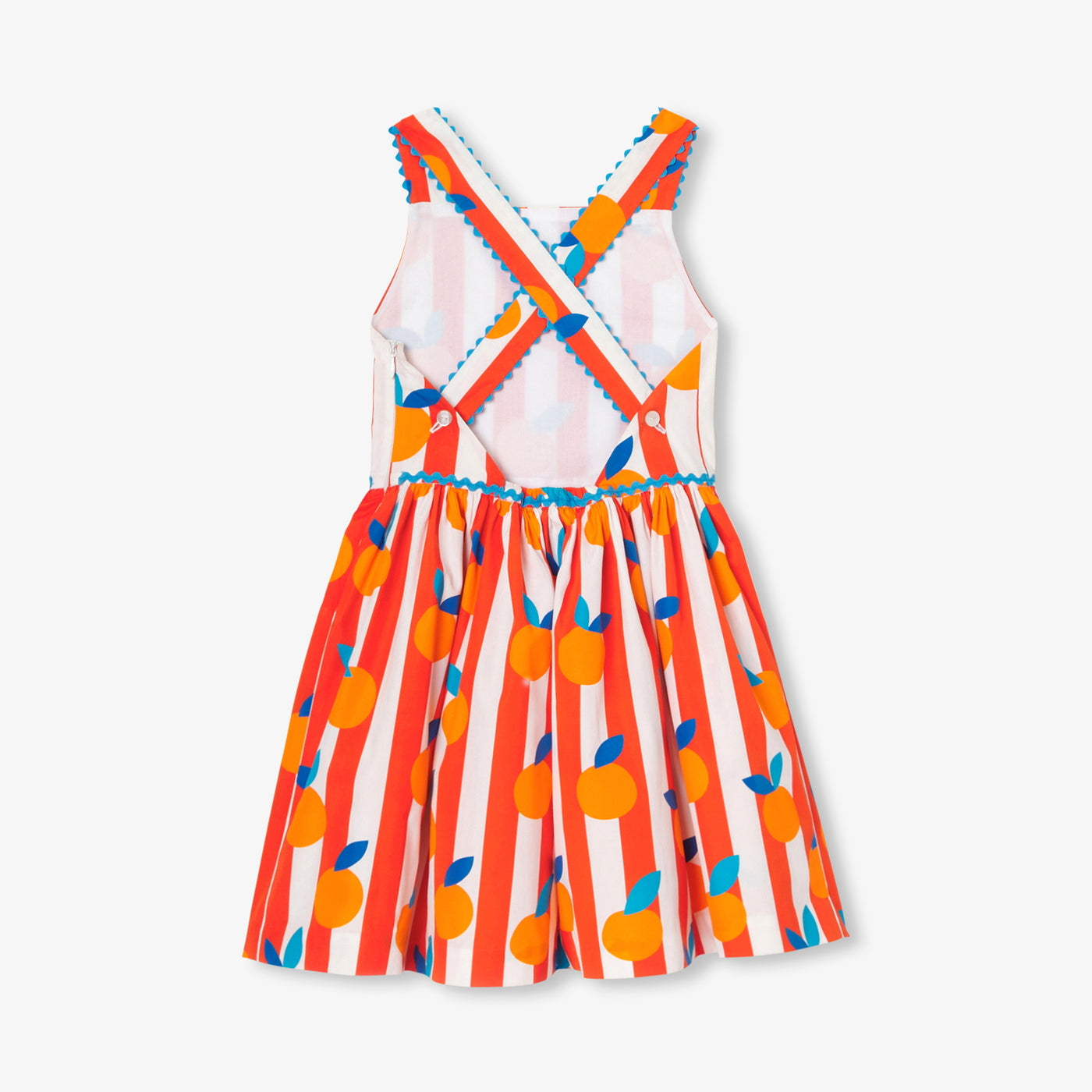 Girls' cross-back dress - white/orange