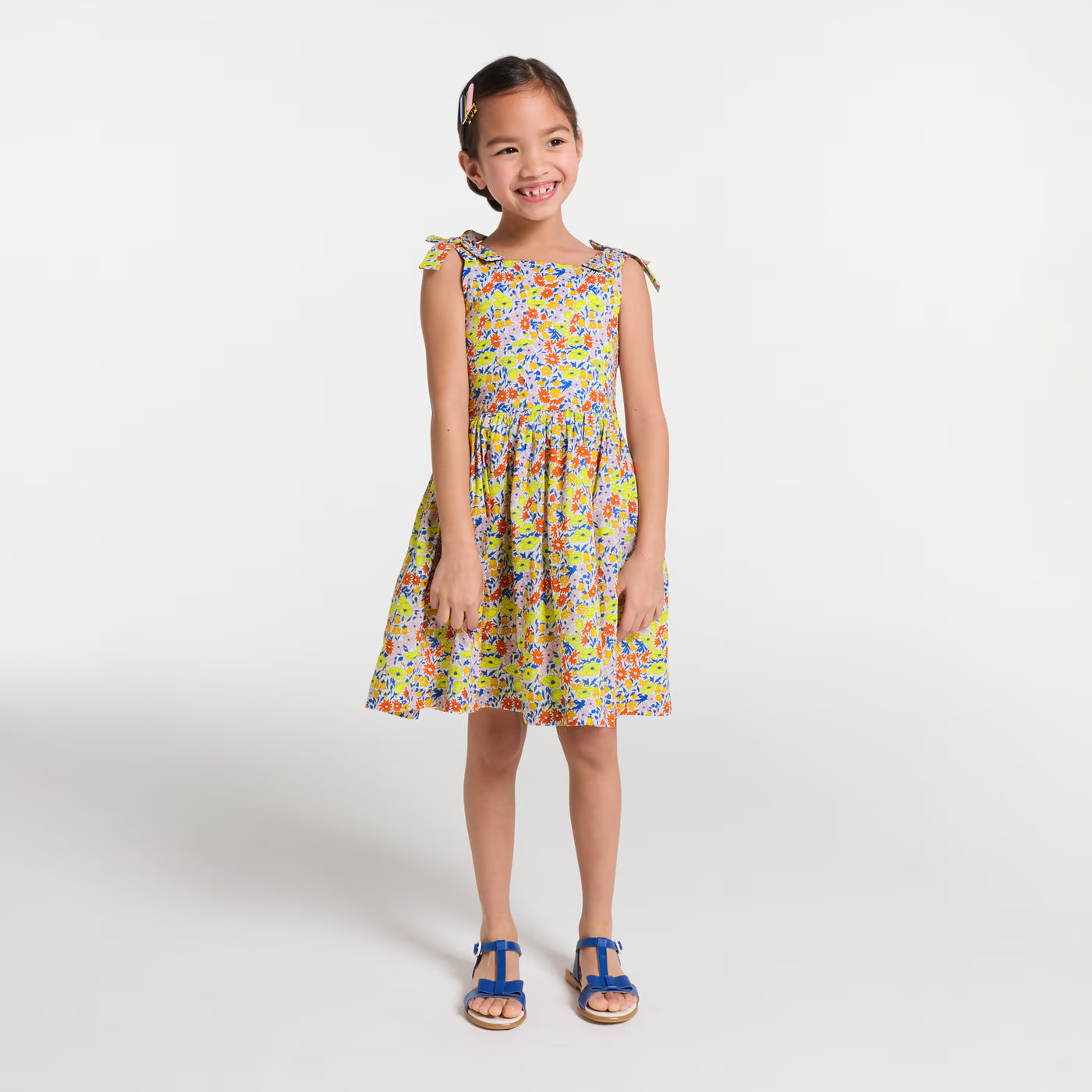 Liberty fabric girl's dress - white/multicolor