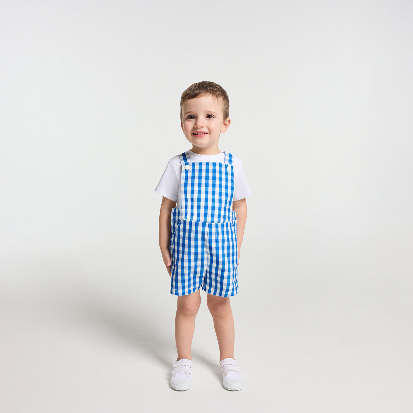Baby boy short overalls in gingham