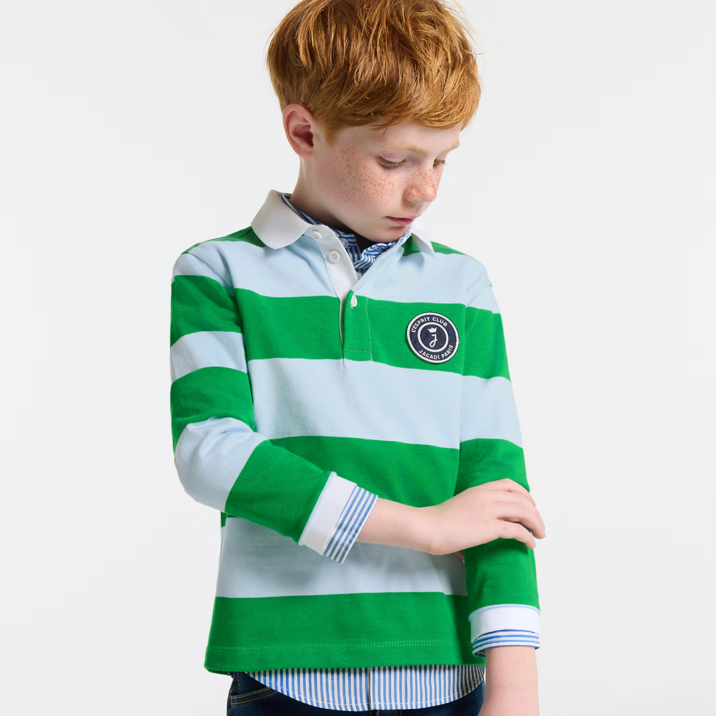 Boys' cotton polo shirt - blue/green