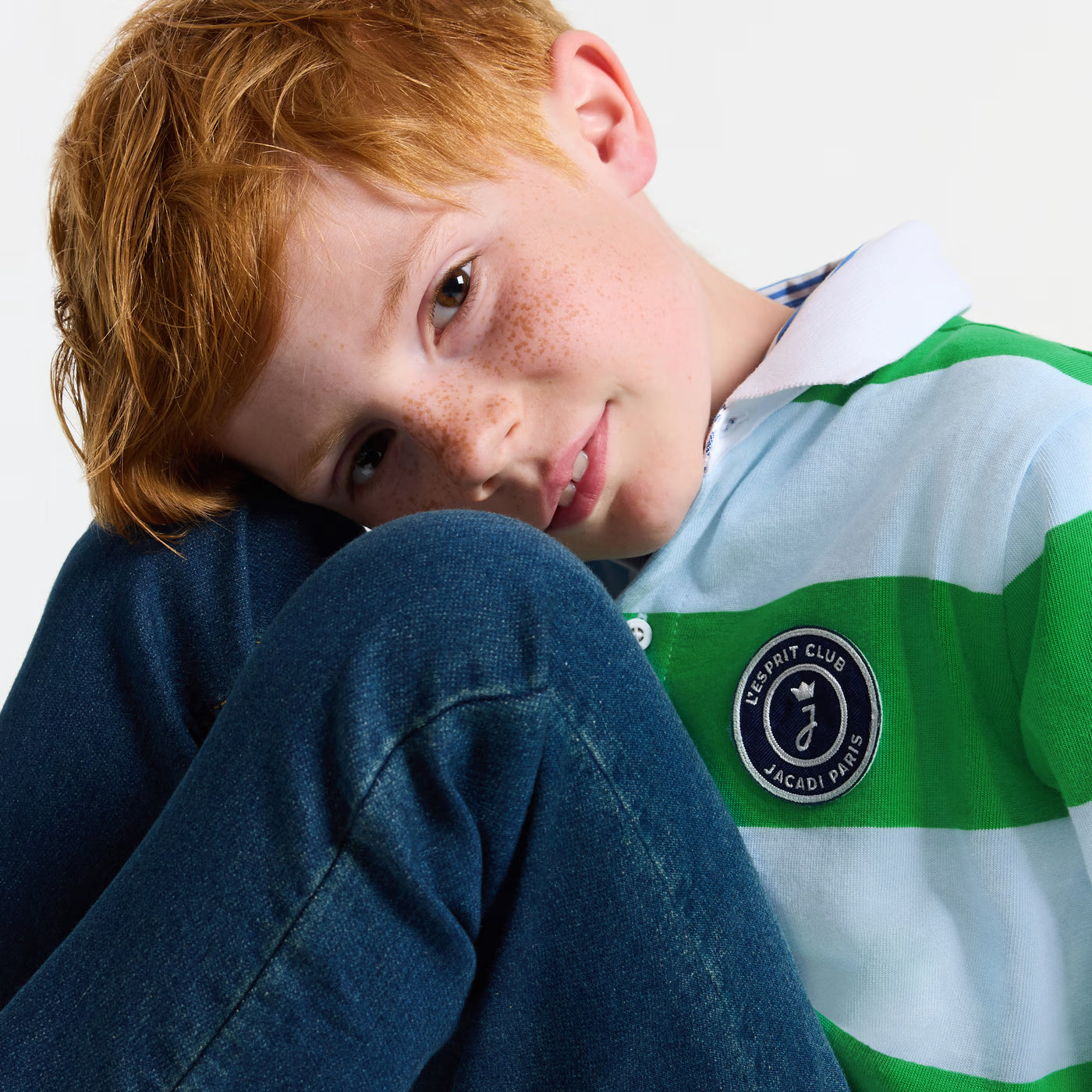 Boys' cotton polo shirt - blue/green