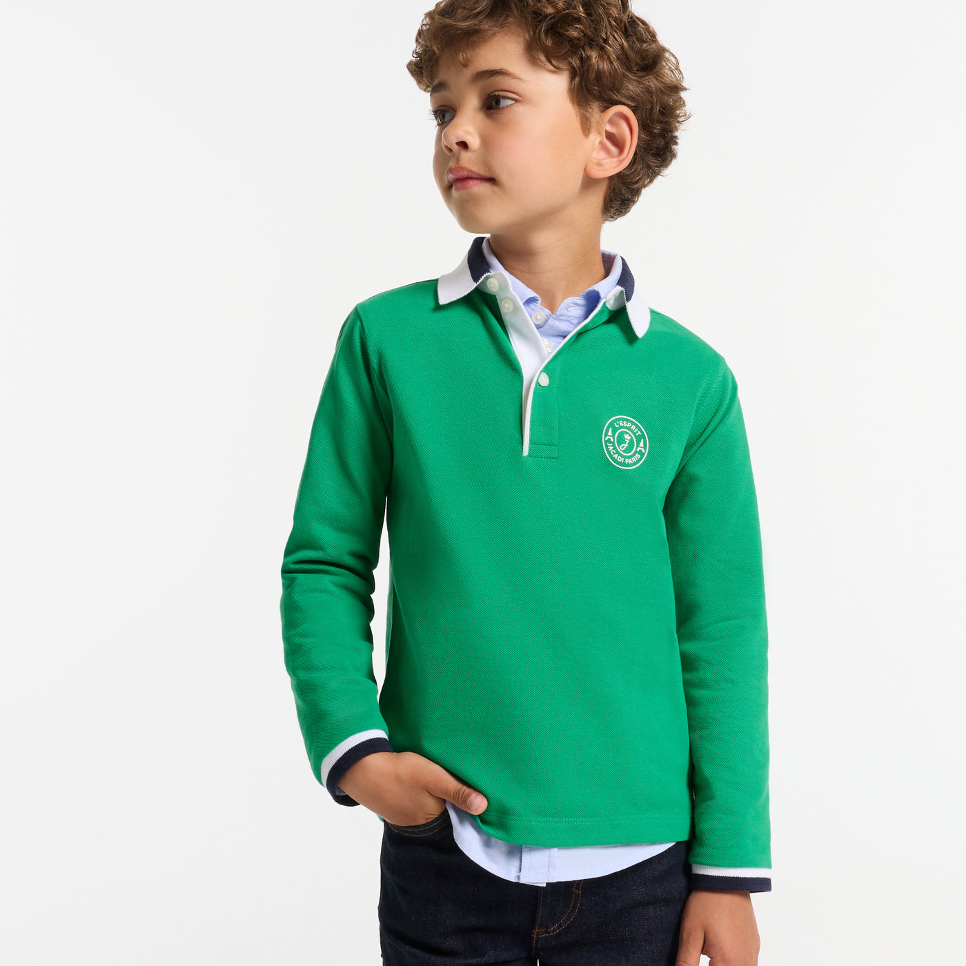 Boy polo shirt in cotton piqué - vert cresson