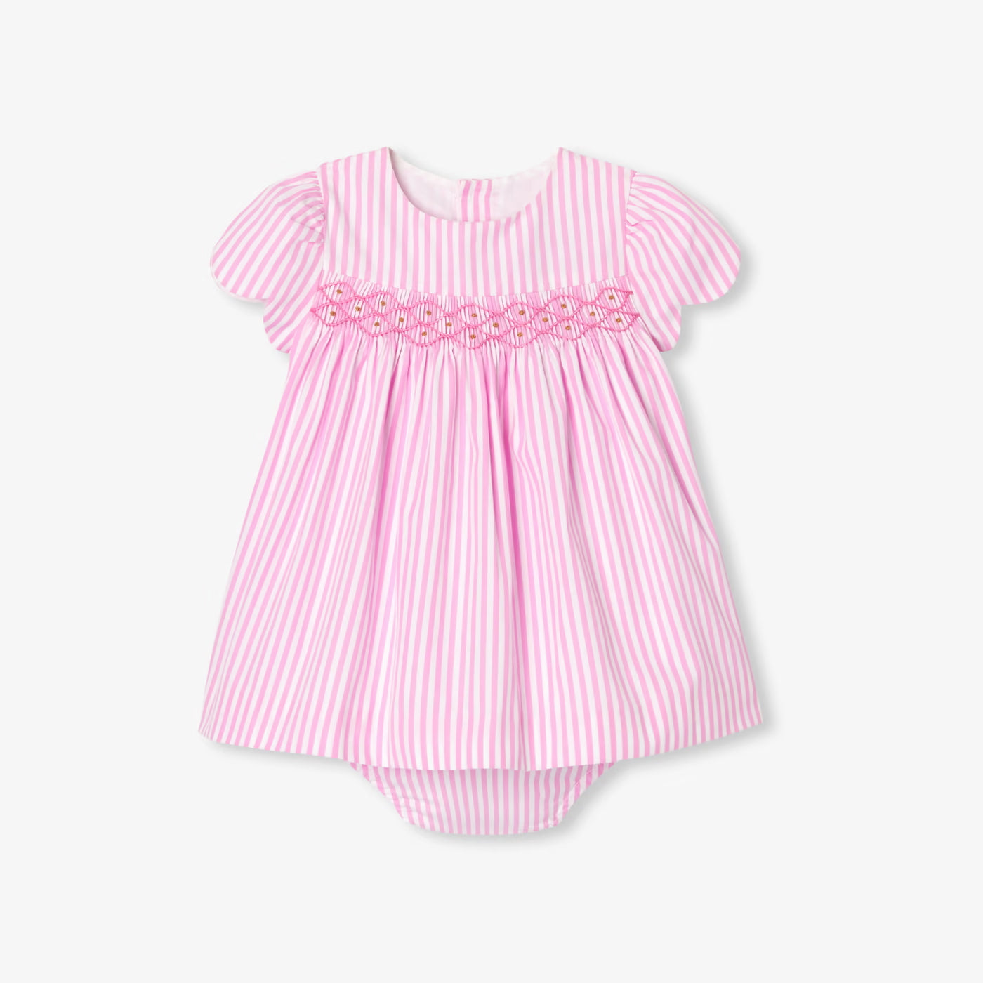 Baby girl's striped poplin dress - pink/white