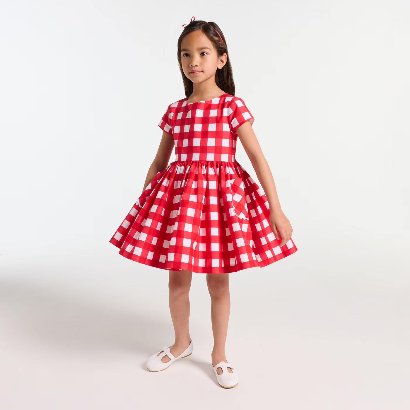 Girls' gingham dress - white/red