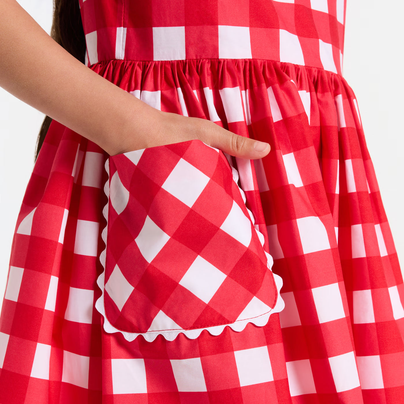 Girls' gingham dress - white/red